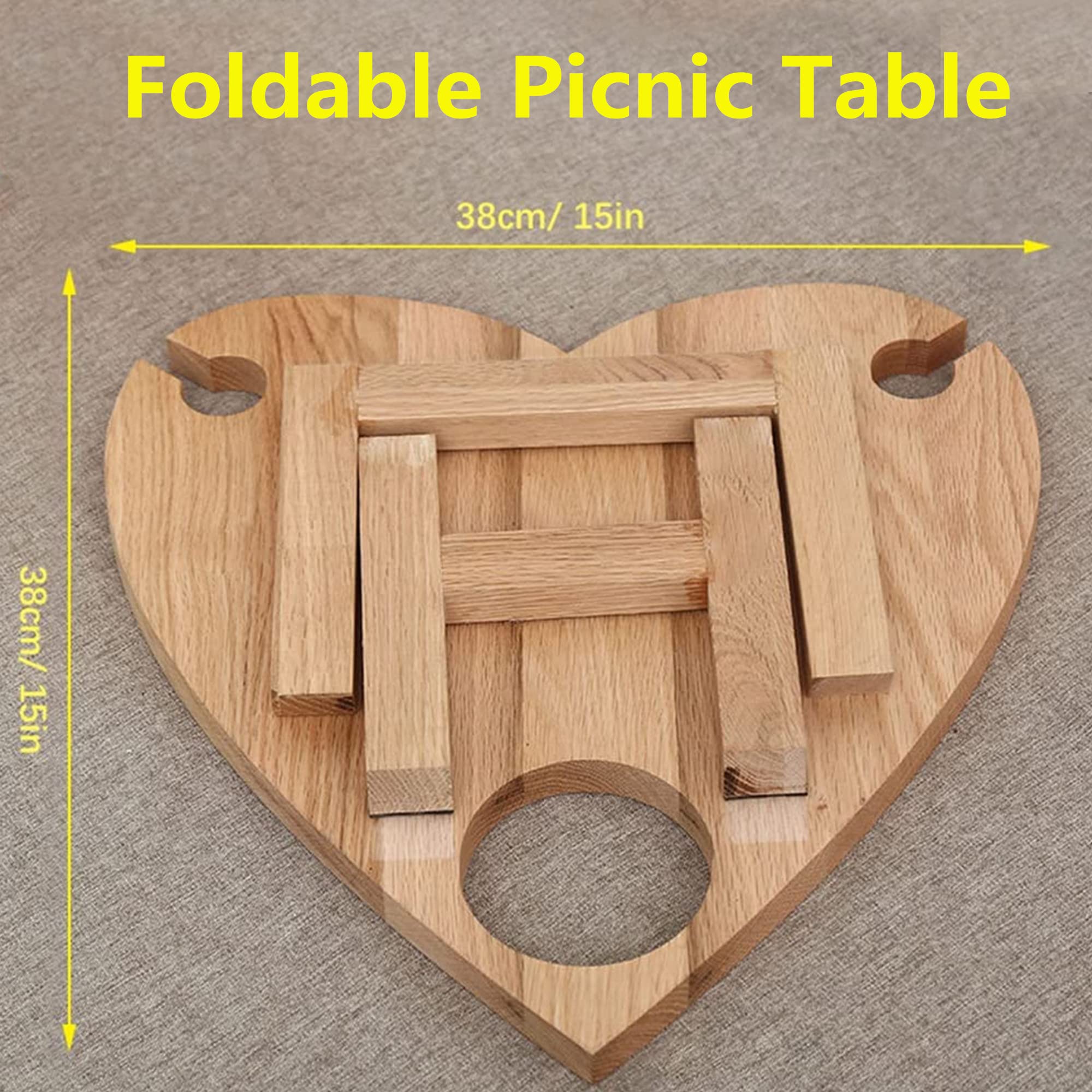 GWMWON Tragbarer Weintisch für den Außenbereich, 5 Fächer, Snack-Obst-Serviertablett, Holz-Weinregal-Organizer, 2 Weinglashalter, 1 Weinflaschenhalter, für Reisen, Camping