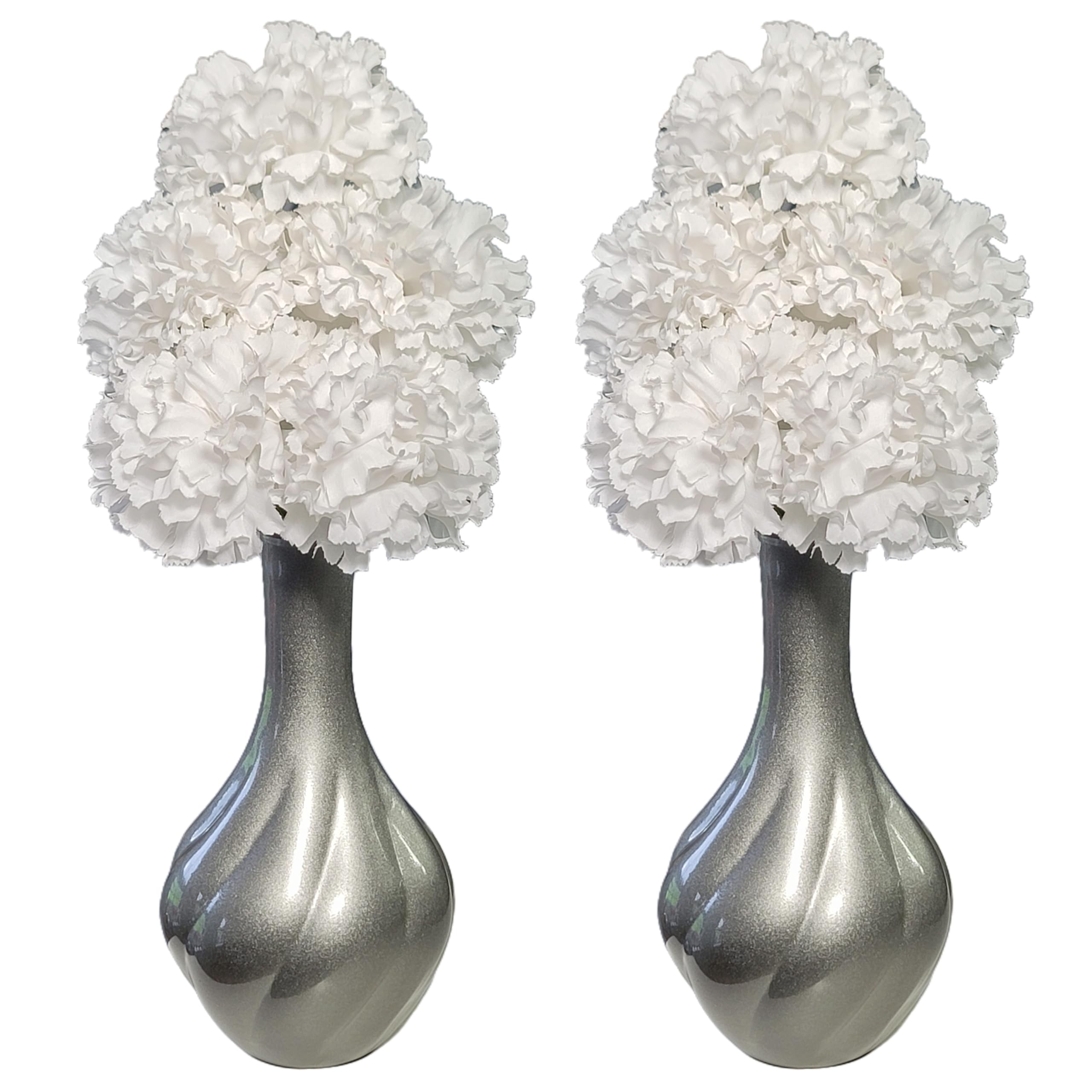 FLOWER DREAMS RED ROSE FIGURINE Flourish Vase with Artificial Flowers - Grey White - Perfect for Home Decor and Living Room Decoration, Bedroom or Bathroom Ornament, Matching Pair.