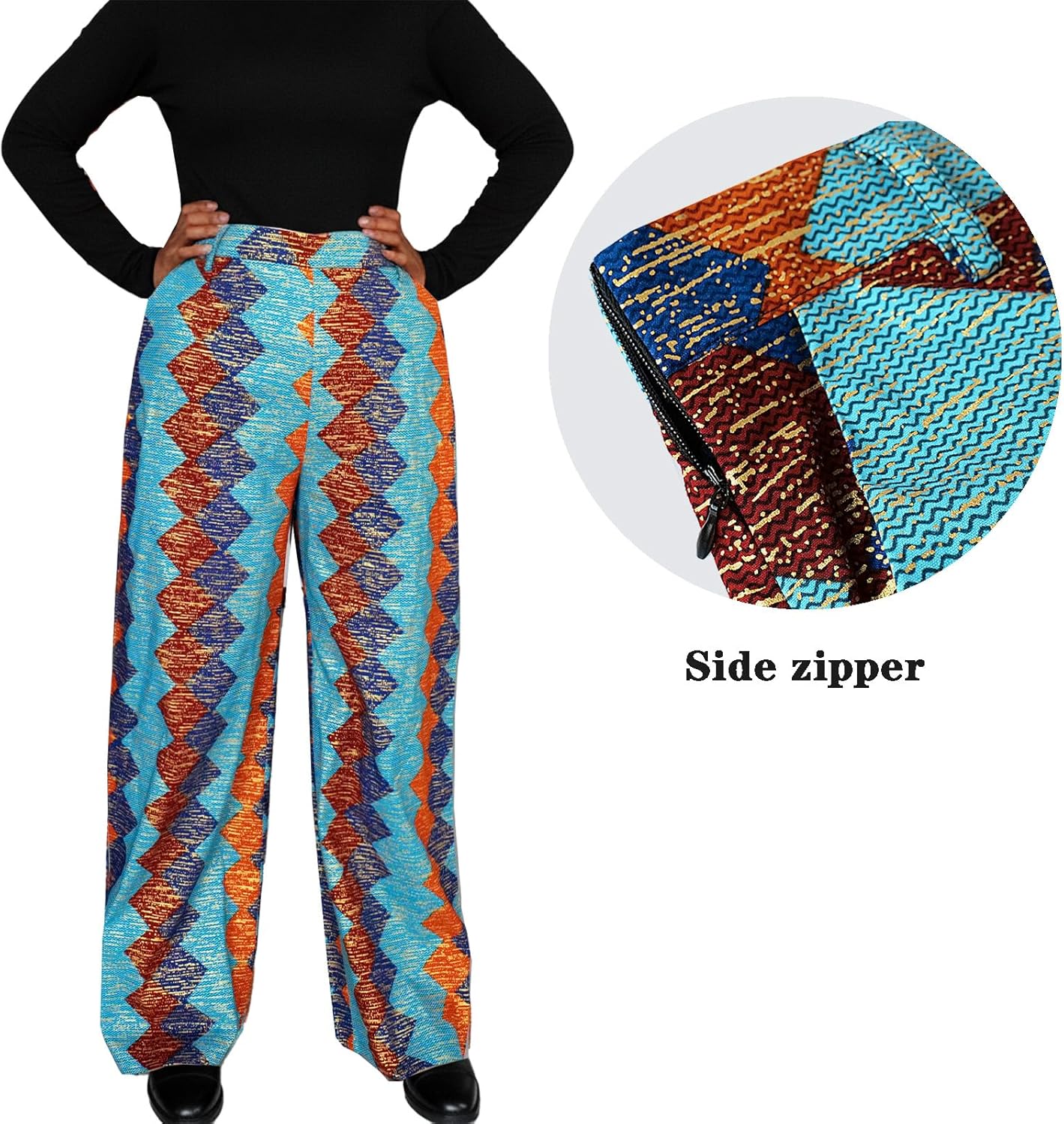 SEA&ALP African Print Pants for Women Plus Size Wide Leg Ankara Trousers Loose Kente Dashiki Pants Baggy Clothes Attire - Image 4