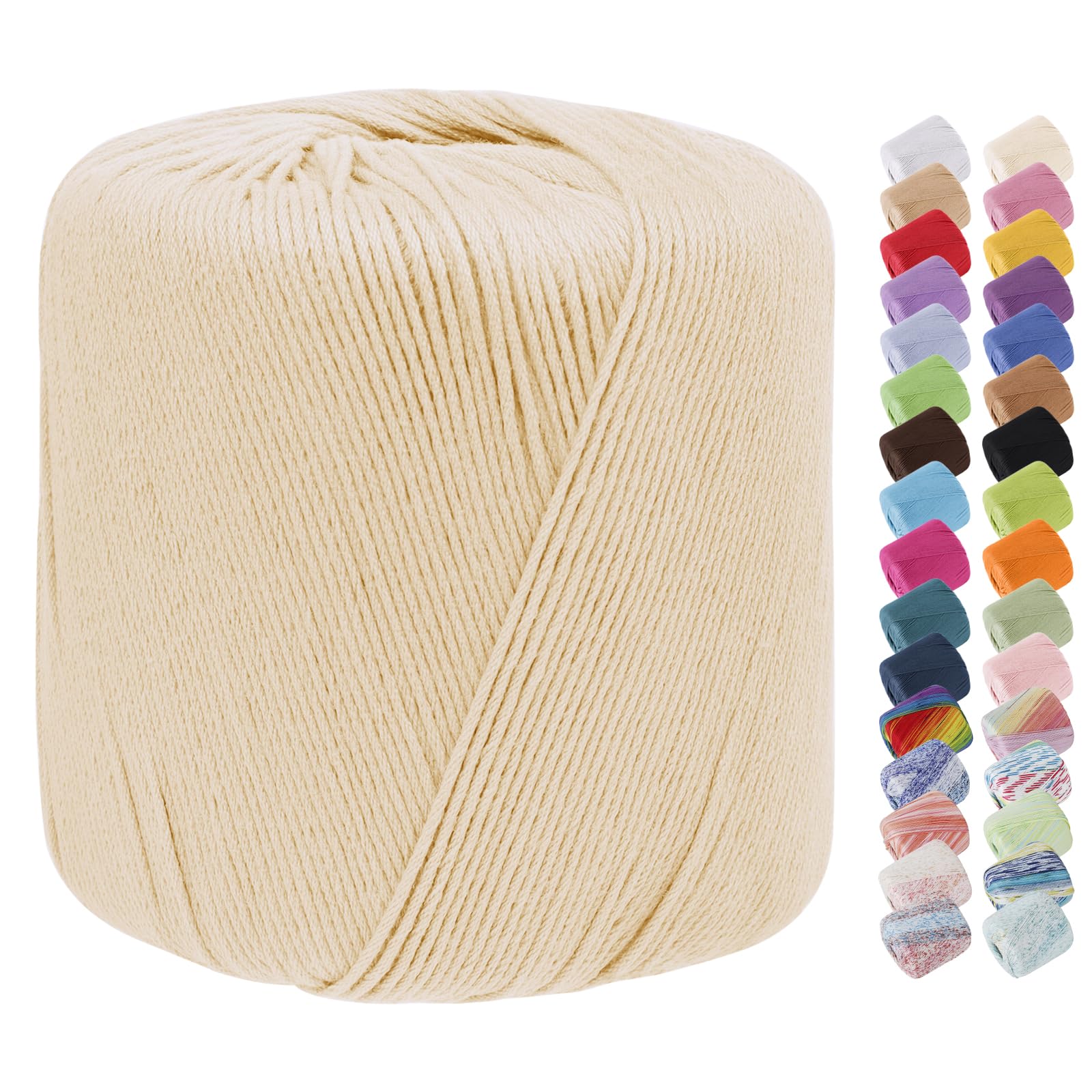 Uiopa Cotton Crochet Yarn 1mm x 125m, 8-Ply Cotton Yarn for Crochet, Hand Knitting Yarn Crochet Thread for Shawls, Hats, Doilies, Decoration, DIY Crafts (Light Yellow)