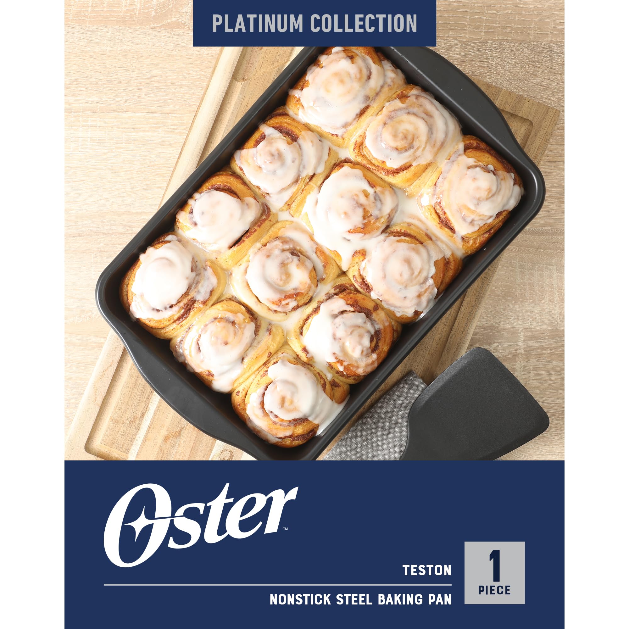 Oster Teston 13 x 9 Inch Rectangular Nonstick Carbon Steel Cake/Baking Pan - Matte Black