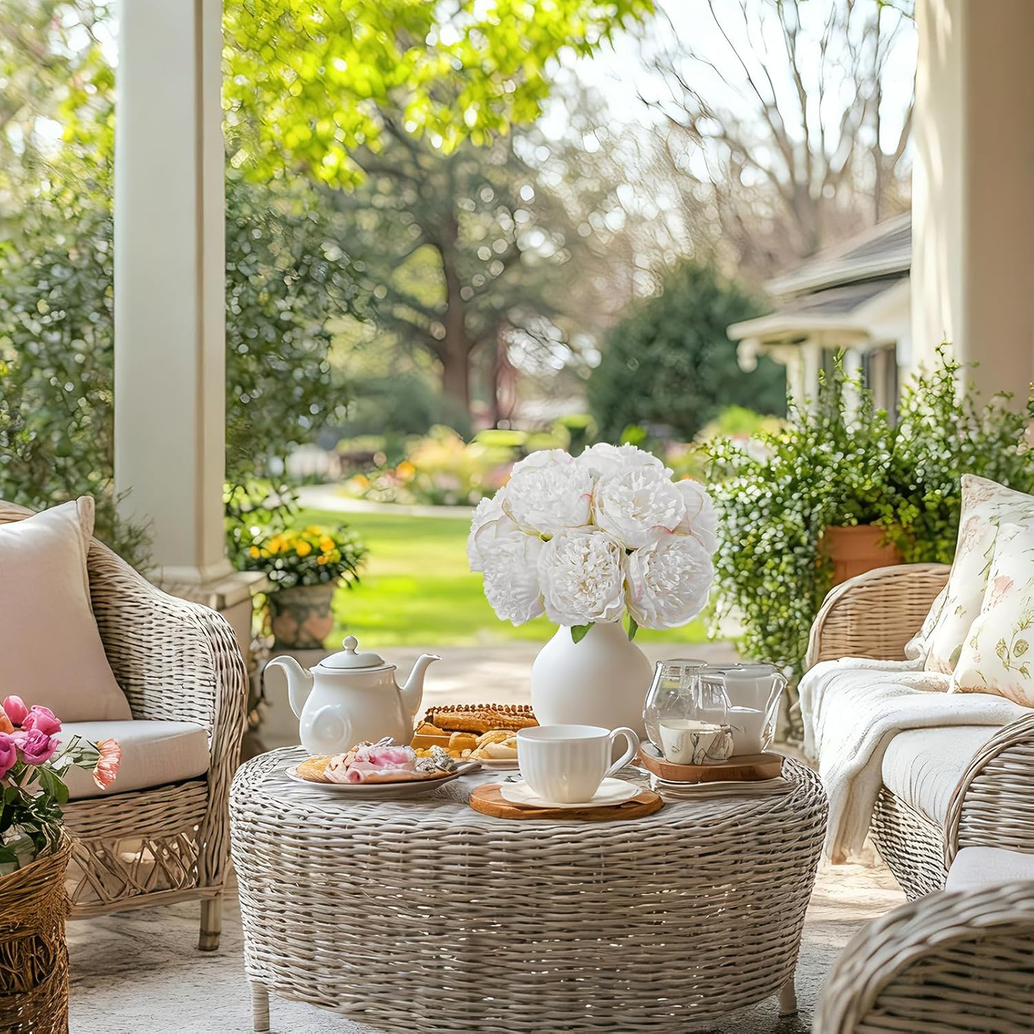 10PCS White Realistic Artificial Flowers Peony Fake Silk for Home Office Wedding Table Centerpieces Party Festival Bar Decoration Indoor - Image 7