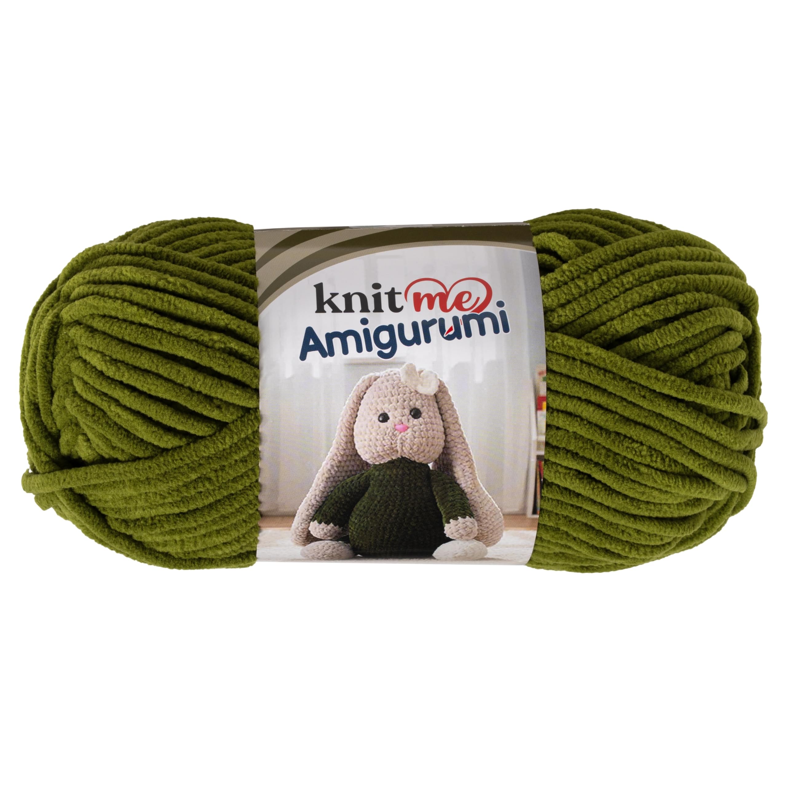 Knit Me Amigurumi Velvet Chenille Yarn, Chunky Yarn for Crochet, 50g/55m Super Soft Polyester for Teddies, Plush Toys and Blankets, EN71-3 and Oeko-Tex Certified, 5.5mm Hook (Olive)