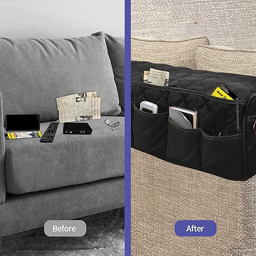 Miniatura 3 de MEHIDFY Organizador de sillón, organizador de reposabrazos de sofá impermeable, organizador de sillón reclinable antideslizante, soporte para mando