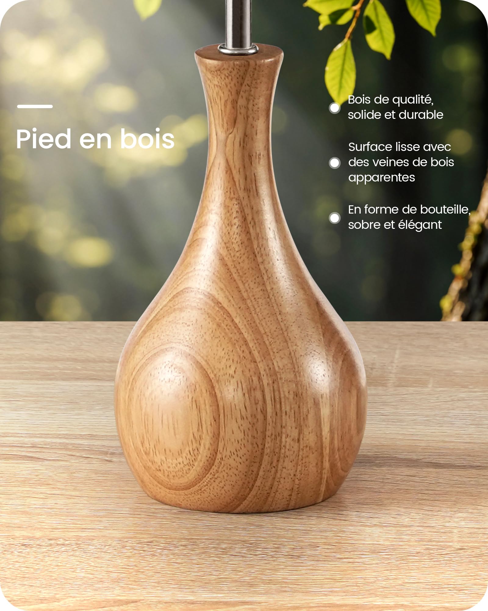 Lampe de Chevet, Petite Lampe de Table en Bois et Abat-jour en Lin, Lampe à Poser avec Câble, Douille E27, 1 Ampoule LED 2700K Inclus, pour Salon, Chambre, Beige et Bois ZME09TLD05N1
