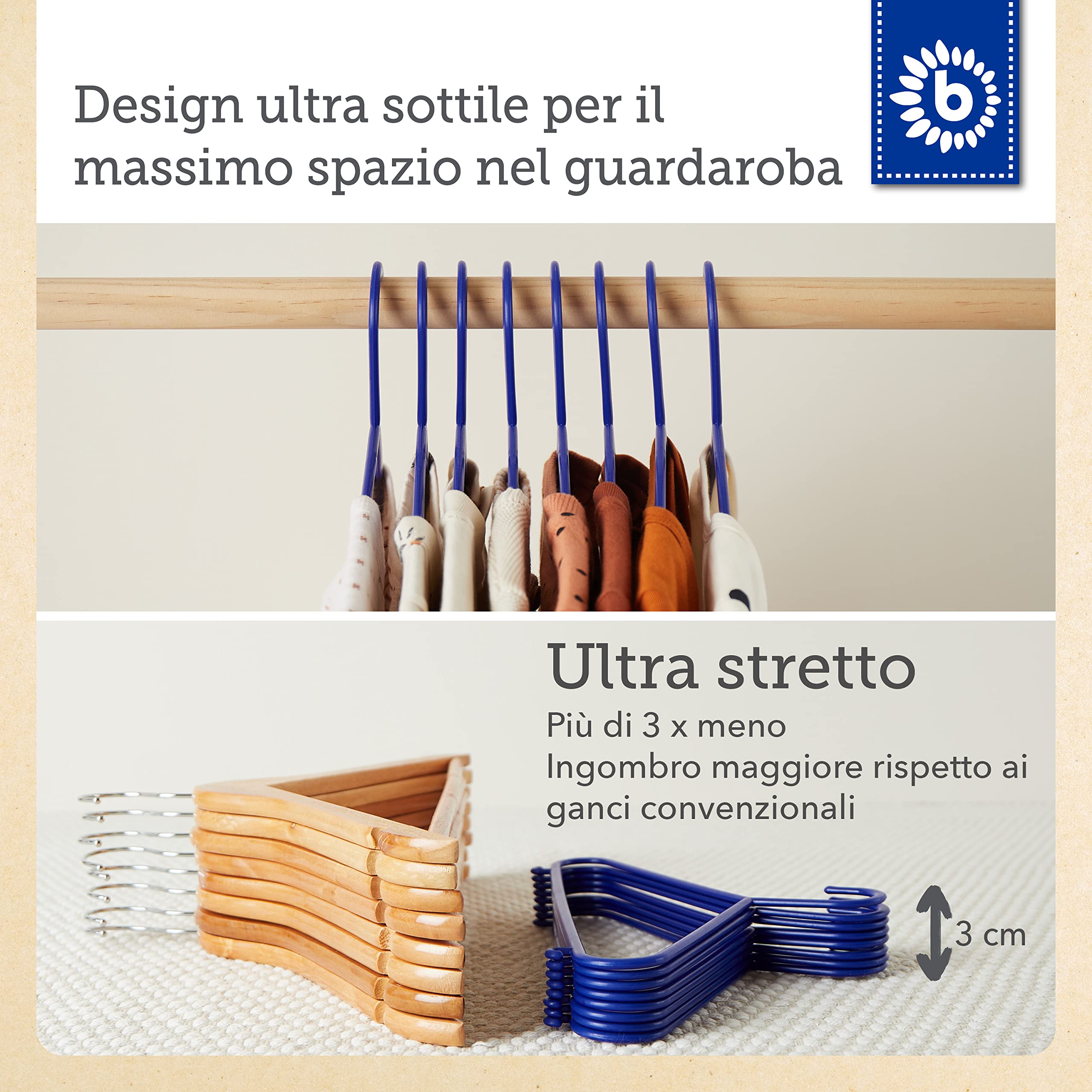 Bieco 04014140 Set di 8 Grucce Appendiabiti per Bambini, 29,5 x 18 x4,12, Blu