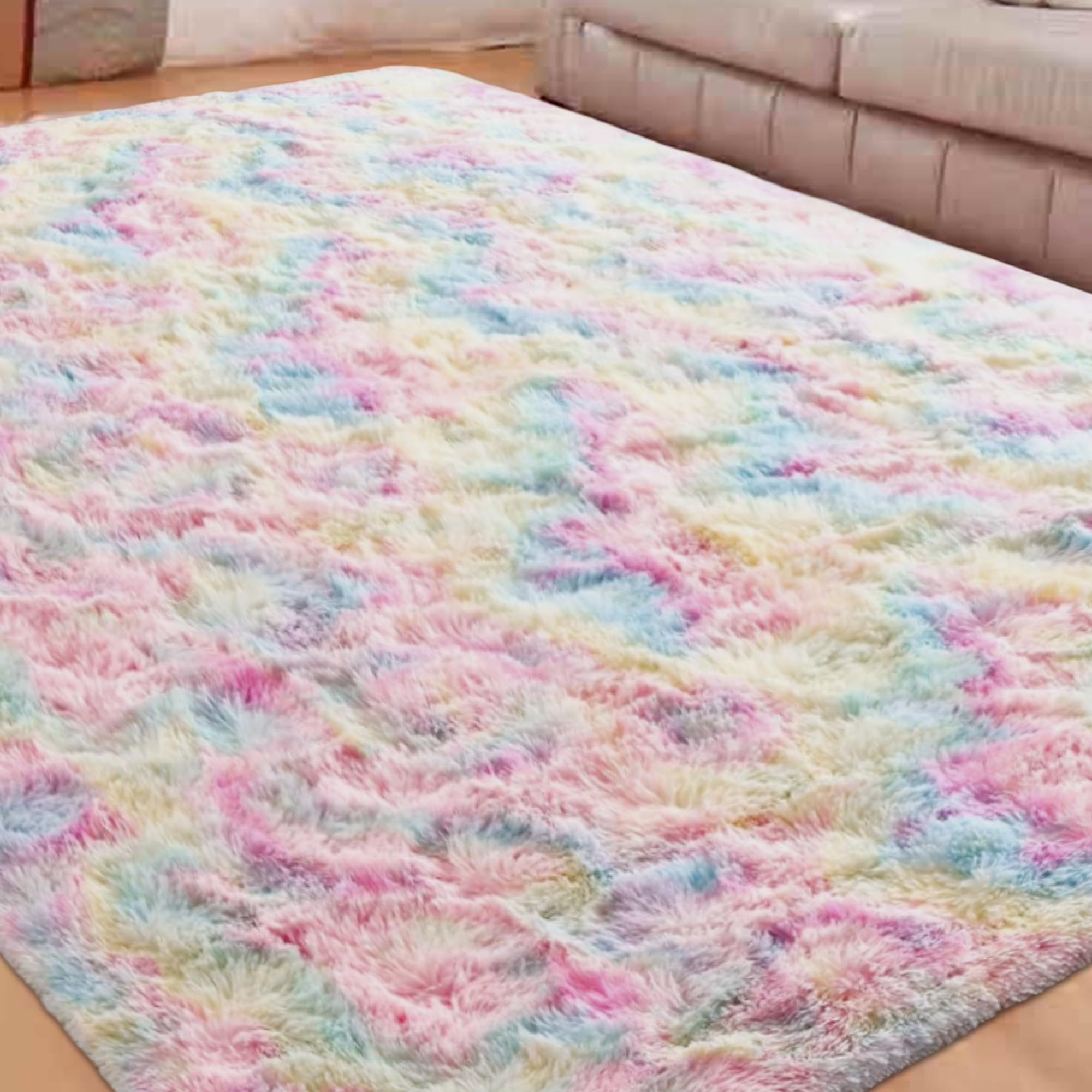 Tapis de chambre doux 355x380 cm multicolore en peluche pour salon moderne