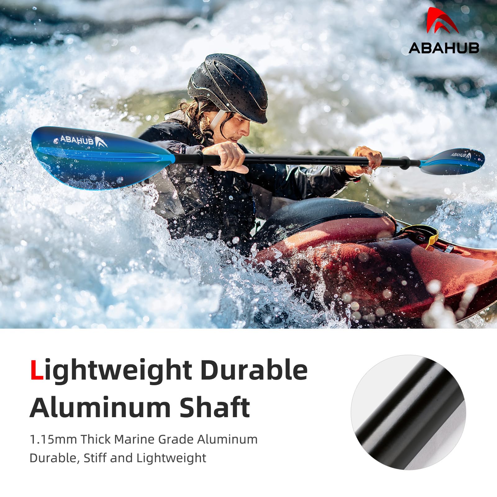 Abahub Kajak Paddel verstellbar 220cm bis 240cm Aluminium Doppelpaddel mit Paddelleine für Kajakfahren Aluminiumlegierungs Schaft Kunststoff Klingen Schwarz/Weiß/Blau/Grün/Orange/Gelb/Türkis