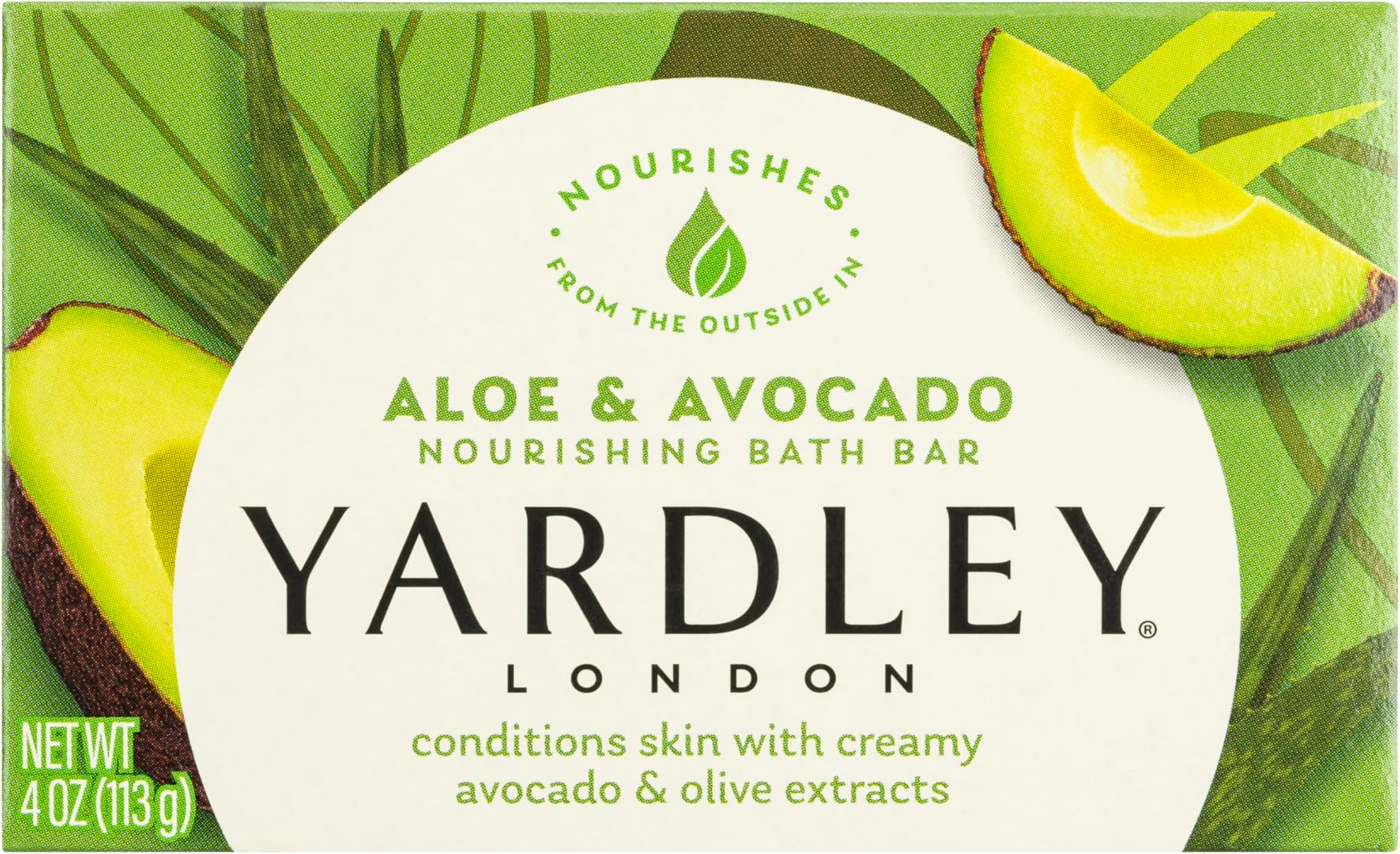 Yardley London Nourishing Bath Soap Bar Aloe & Avocado, Conditions Skin with Creamy Avocado & Olive Extracts, 4.0 oz Bath Bar, 1 Soap Bar