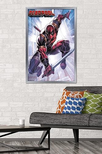 Miniatura 78 de Trends International Marvel Comics Deadpool - Póster de pared de ataque, 22.375 x 34 pulgadas, versión enmarcada en negro Versión enmarcada Barnwood