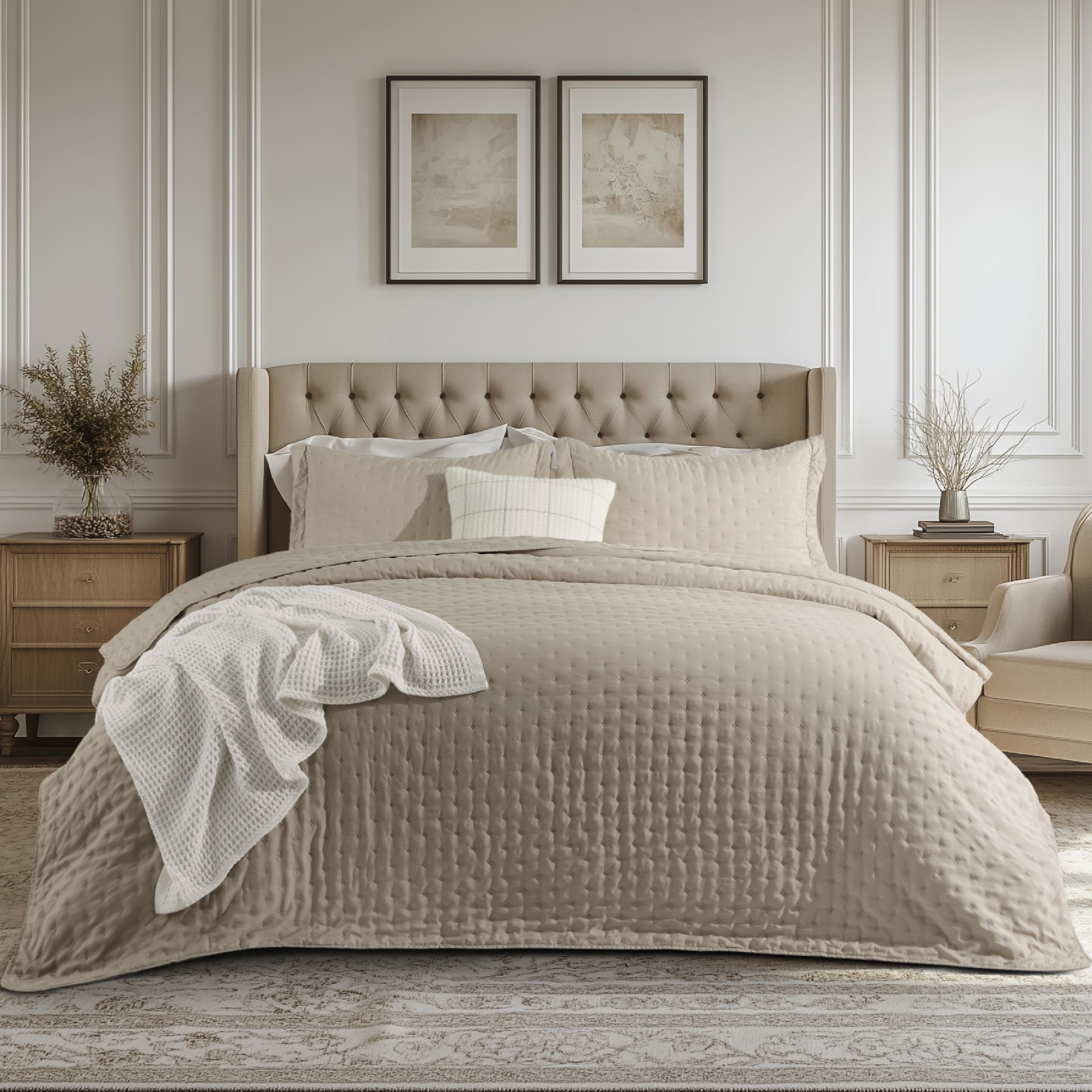 Bedsure Quilts Queen Size Bedspread, Lightweight Comforter, Taupe Coverlet