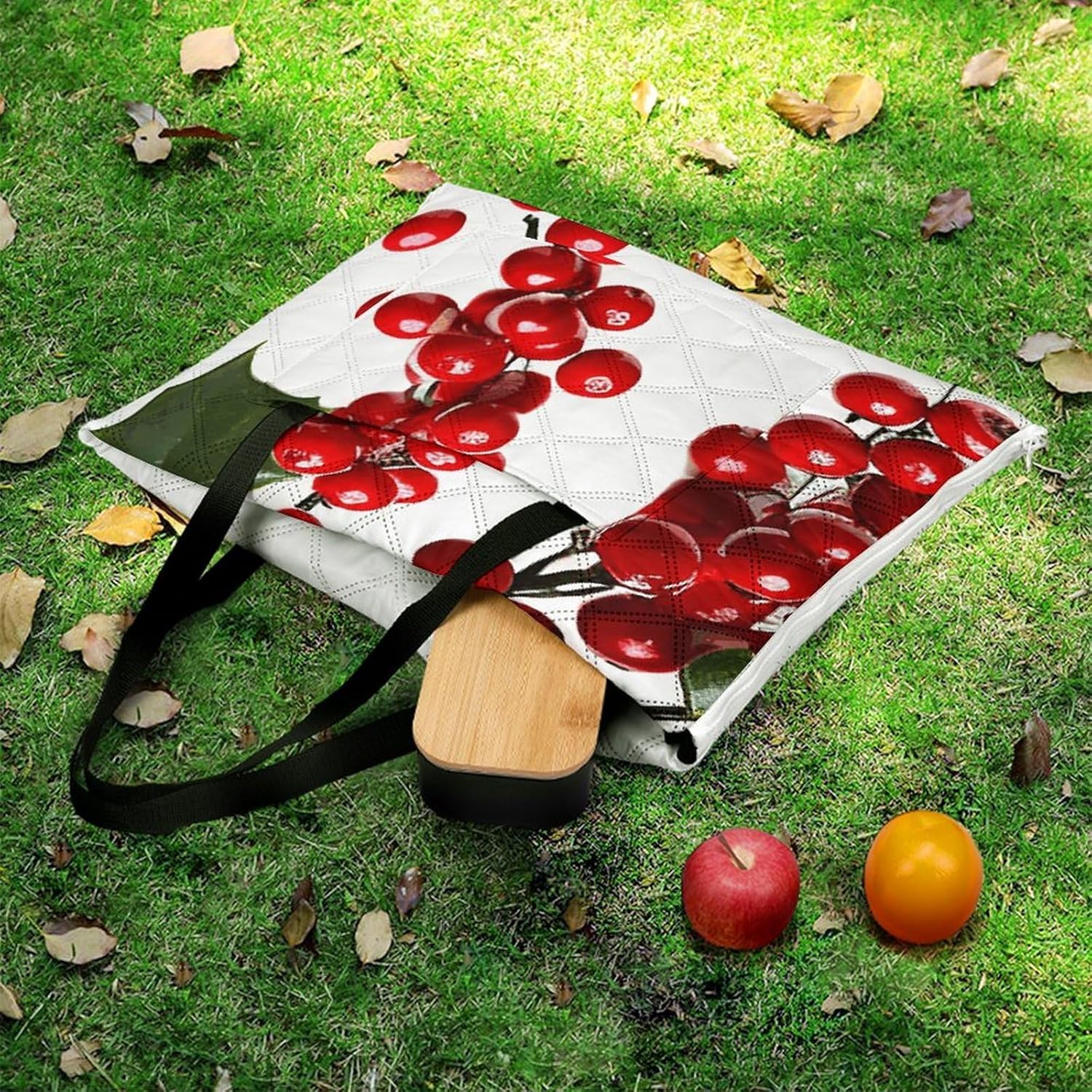 Holly Berry Branches Picnic Blanket with Zipper Water Resistant Sand Free Picnic Mat Washable Foldable Easy Carry Beach Blanket for Lawn Beach Hiking Camping