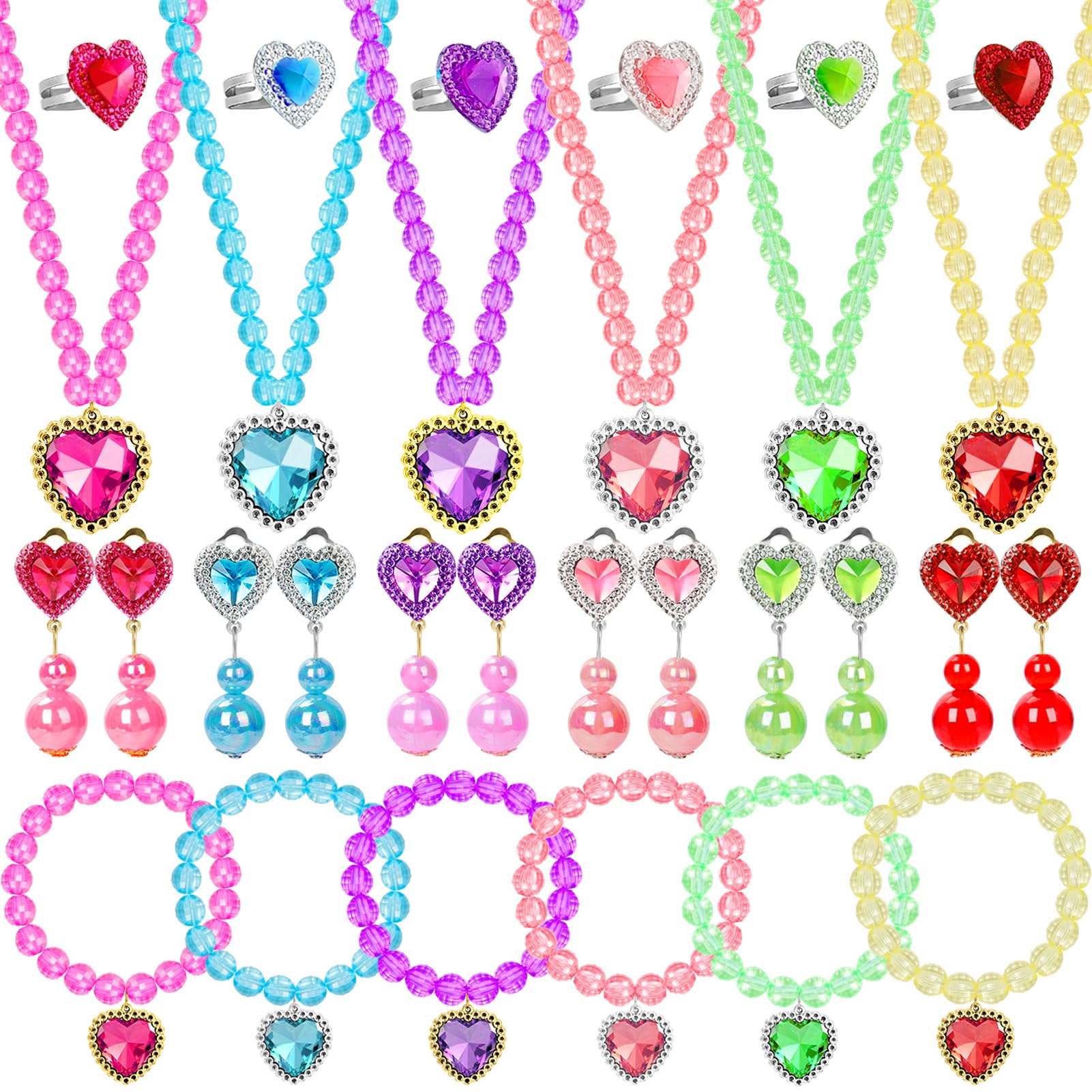 Kinder-Schmuck für Mädchen, 30 Stück, Prinzessinnen-Kostüm, Spielzeug, Spielzeug für Mädchen im Alter von 4–6 Jahren, Kleinkind-Halskette, Armband, Ring, Clip-on-Ohrringe, Kostümschmuck