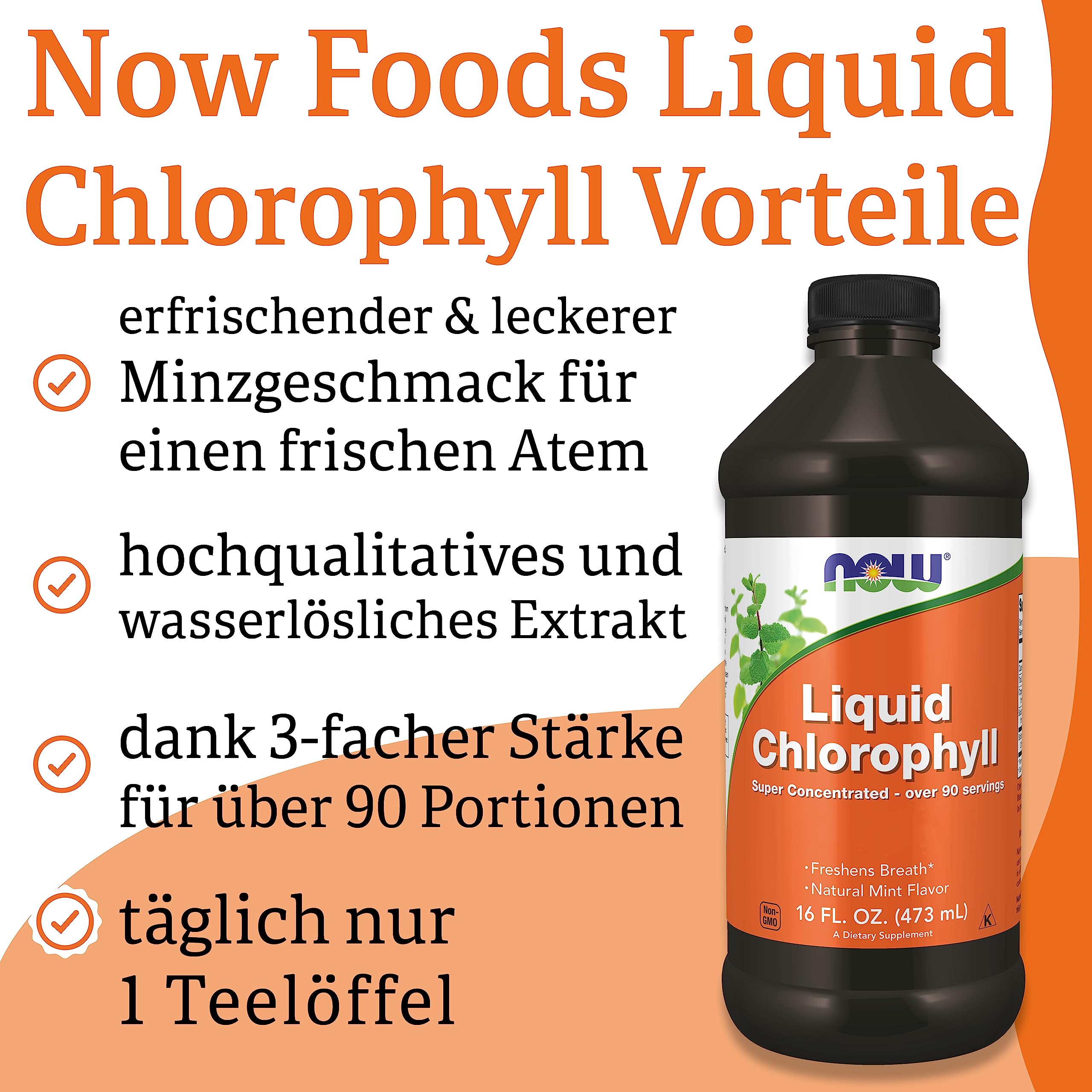 Now Foods, Liquid Chlorophyll, Minz-Geschmack, 473ml veganes flüssiges Chlorophyll, Laborgeprüft, Glutenfrei, Sojafrei, Vegetarisch