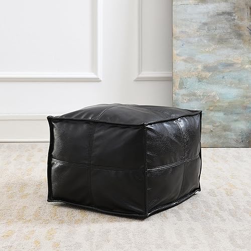Miniatura 6 de C COMFORTLAND Unstuffed Pouf Ottoman, Faux Leather Poof Cover with Storage, Square Foot Rest, Floor Foot Stools, Bean Bag Ottomans Furniture for