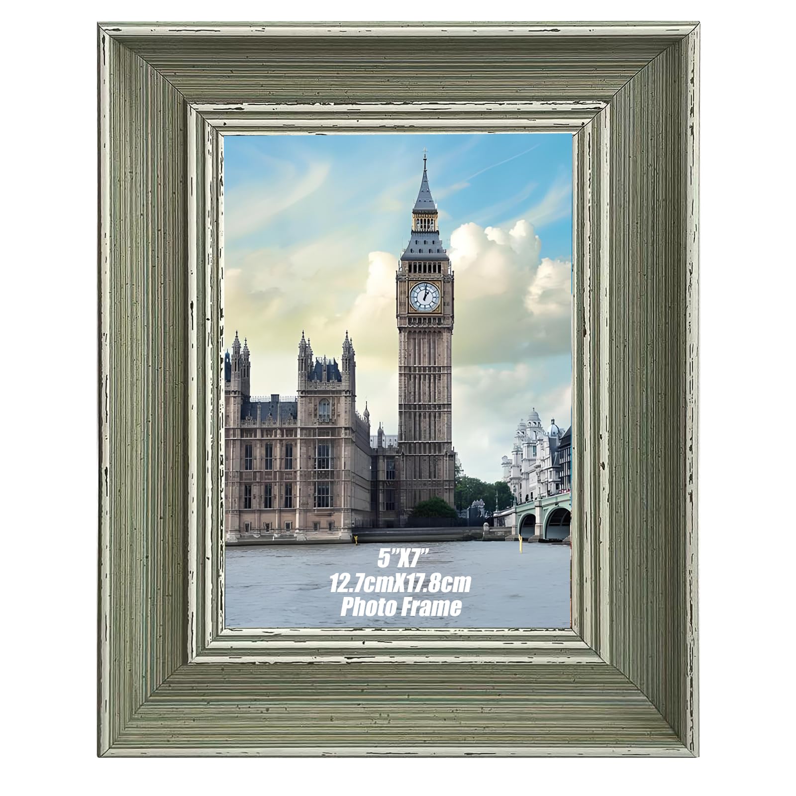 Vintage Green Photo Frame 5x7 in Antique Green Frames, Retro Sage Green Picture Frame with Mount for Tabletop or Wall-mounted, Birthday Gift for Parents Woman Wedding Annivesary