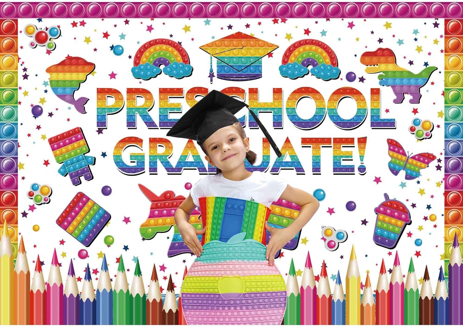 Msocio 7x5フィート 耐久性ポリエステル生地 ポップゲームテーマ 幼稚園卒業式の背景 おめでとう 卒業式の背景 22年幼稚園 プレk パーティー用品 デコレーションバナー 超激安特価