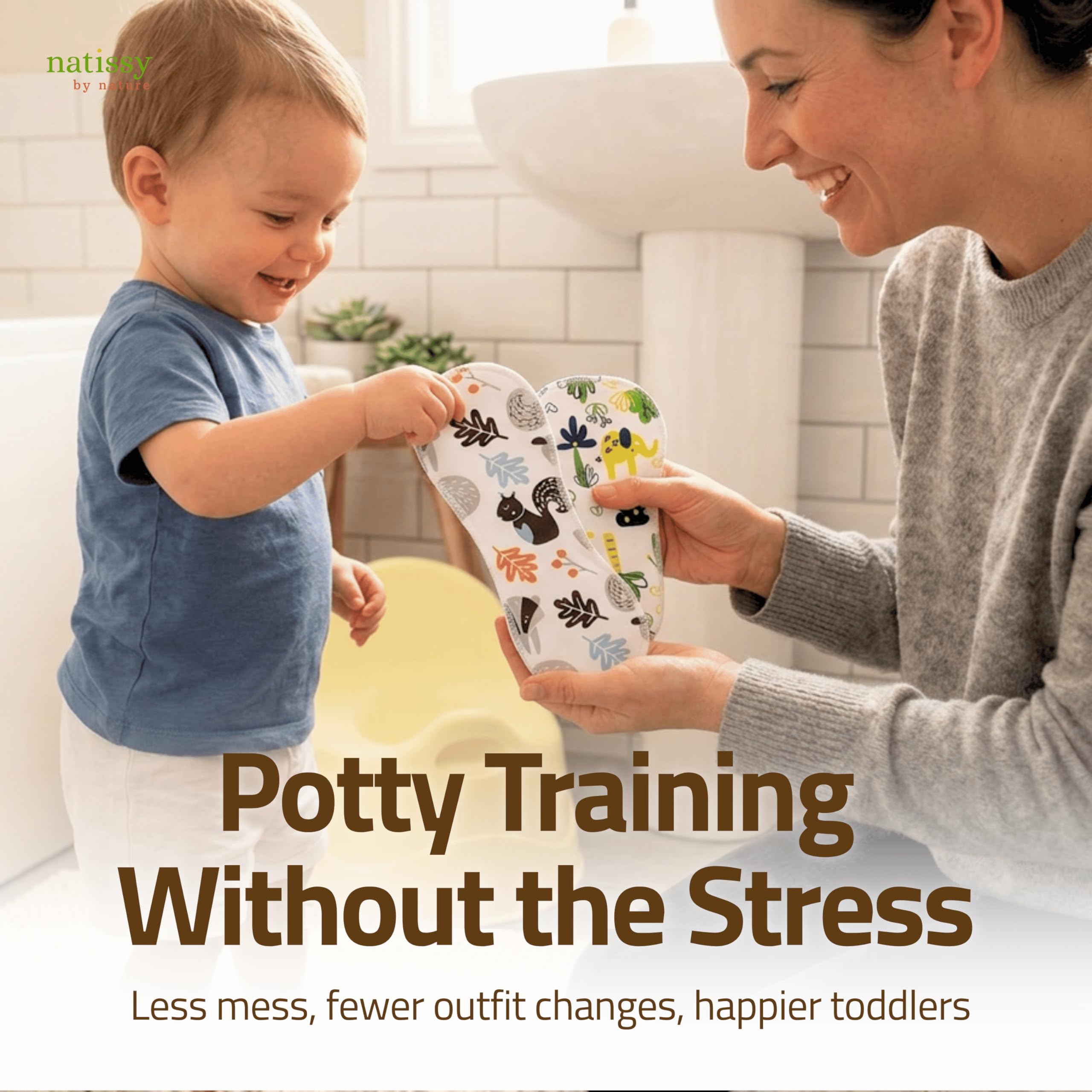 Natissy Inserti Lavabili per Spannolinamento Bambini, Lavabili, Morbidi, Assorbenti, Antifuga e Riutilizzabili in Cotone Biologico - Set 8 pz Daily + Secure - Made in EU