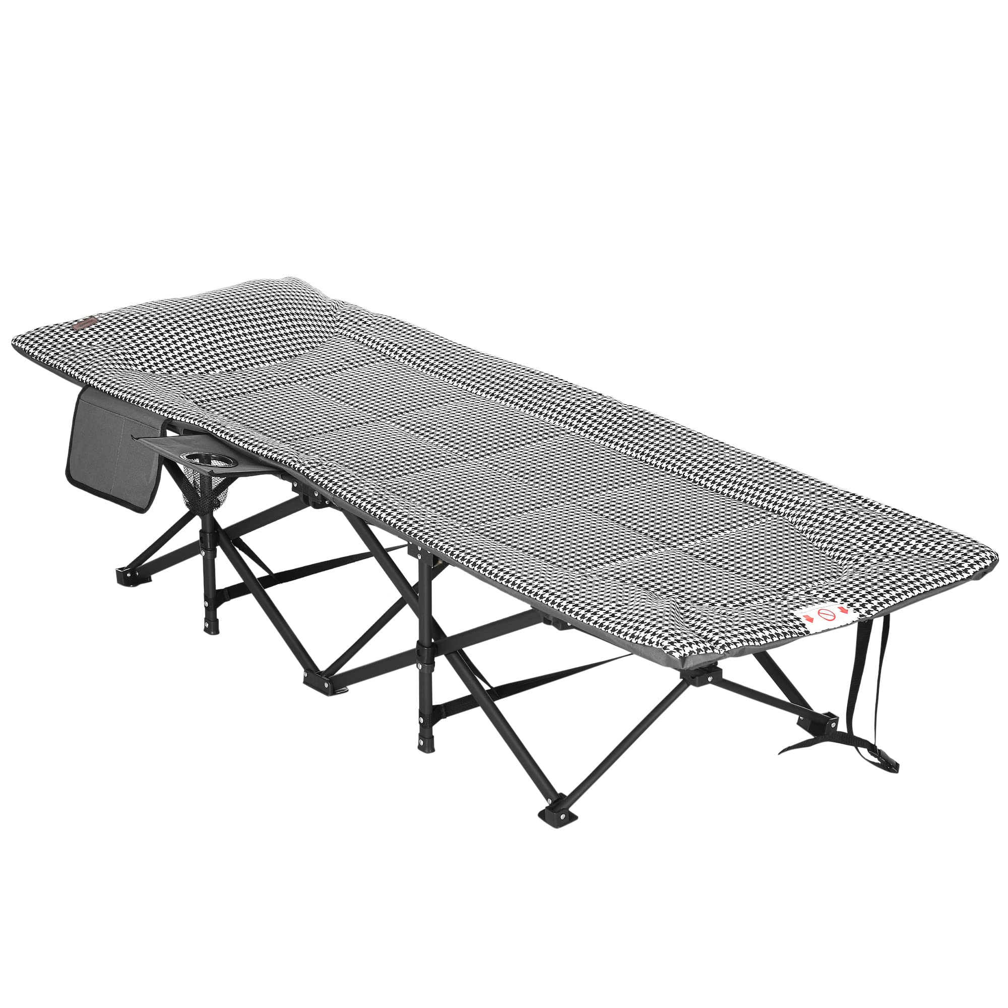 Outsunny Lit de Camping Pliable Robuste pour Adultes, Charge Jusqu'à 250 kg, Lit de Voyage Portable 1 Personne avec Poche latérale, Porte-gobelet et Sac de Transport 68 x 190 x 48 cm, Noir