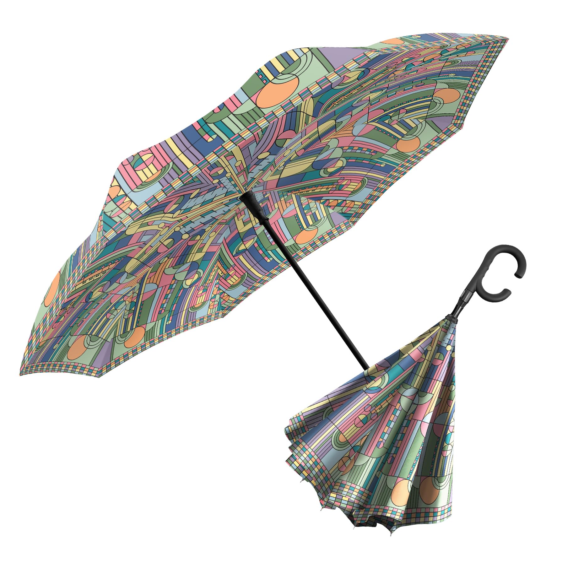 RainCaper Reverse Inverted (inside-out) Windproof Fine Art Reverse-opening Upside Down Umbrella with C-shaped Handsfree Handle Umbrella