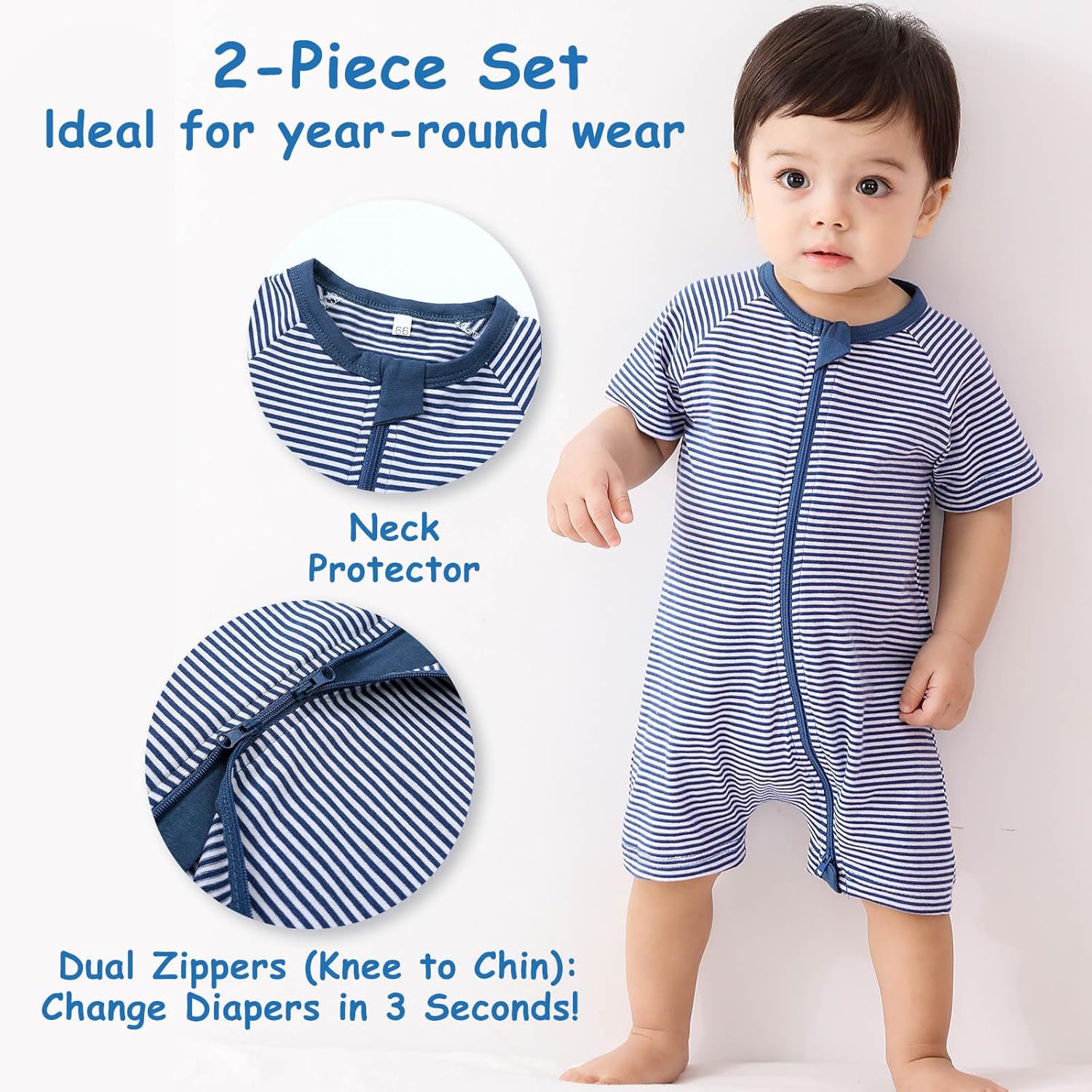 BeiVSlley Infant Baby Boy Girl's 2 Pack Short Sleeve Romper,Unisex Toddler Cotton Jumpsuit Outfits Clothes