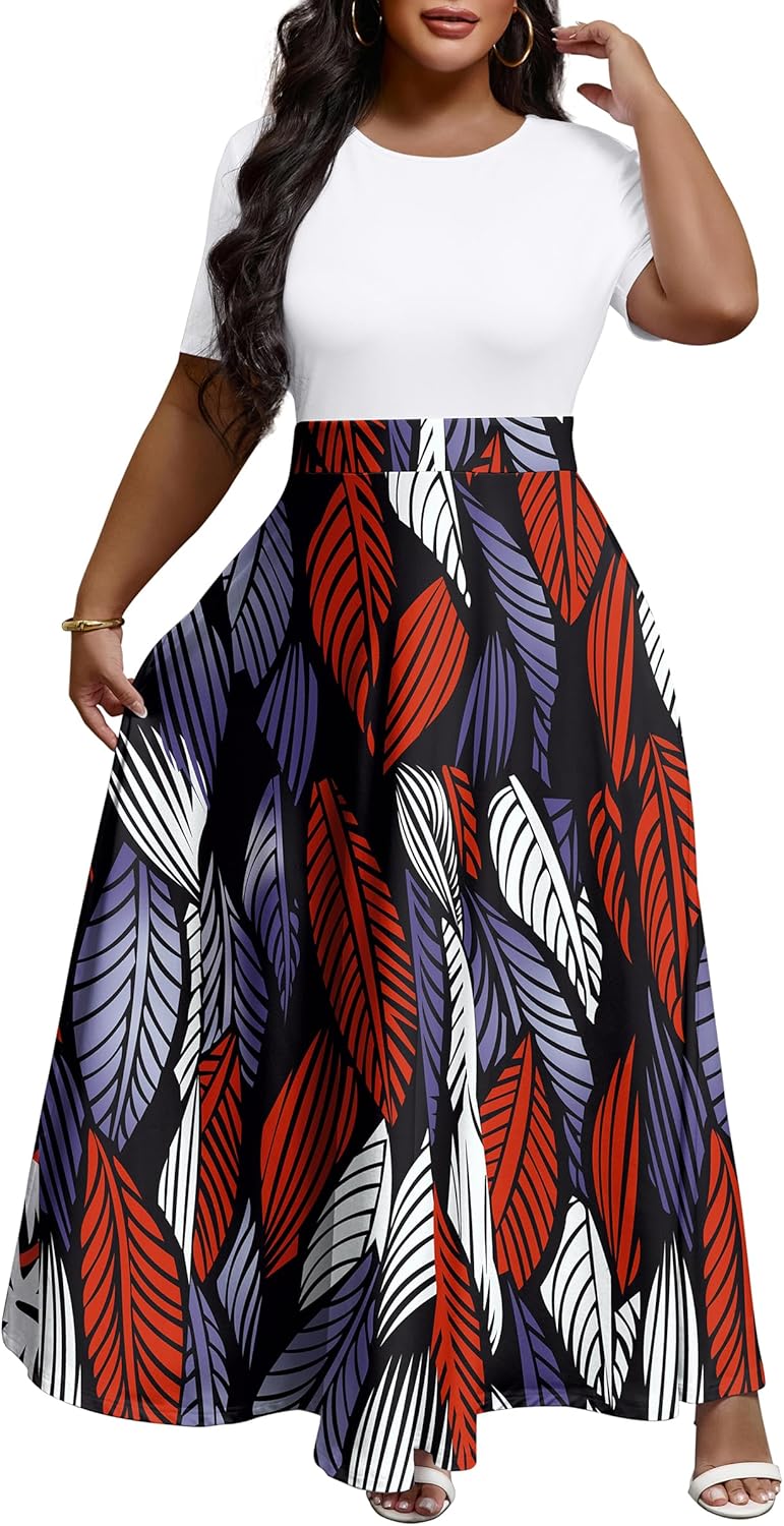 FANDEE Women's Maxi Dress Casual Crewneck Short Sleeve Dresses - Image 2