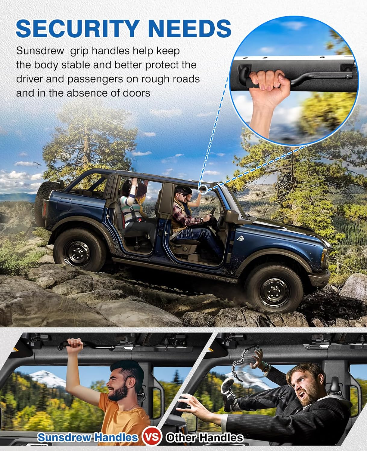 Sunsdrew Grab Handles for 2021-2025 Ford Bronco 2&4 Door ONLY Fit Front Seat Roll Bar Handgrip Handle,Upgraded Non-Slip Aluminum Grip Handles Bronco Interior Accessories (Not Fit Rear Seat)