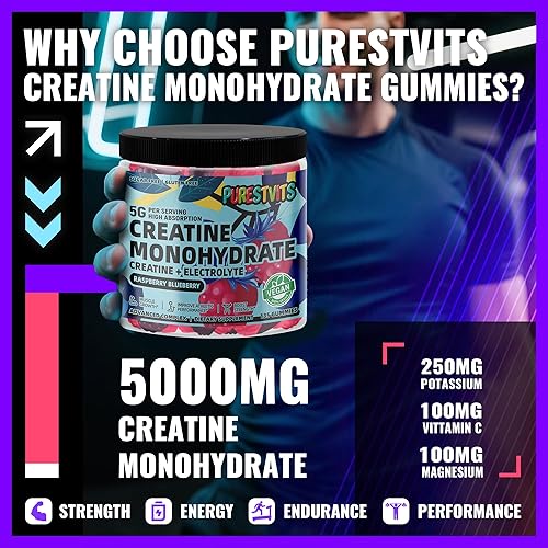 Miniatura 2 de Gomitas de monohidrato de creatina (0.18 onzas), energía previa al entrenamiento y apoyo al crecimiento muscular para hombres y mujeres  Gomitas de