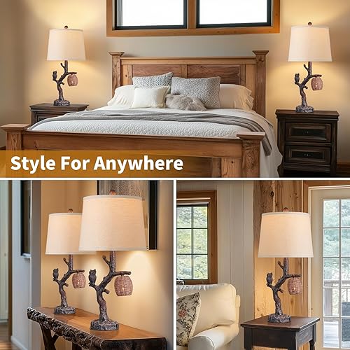 Miniatura 7 de Juego de 2 lámparas de mesa rústicas de 27 pulgadas, modos de iluminación de 3 vías, lámparas de mesita de noche para dormitorio con luz nocturna,