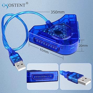 OSTENT Dual USB Adapter Converter Cable Cord for Sony Playstation 1/2 PS One PSX Wired Controller Gamepad Joystick to PC Laptop Color Blue