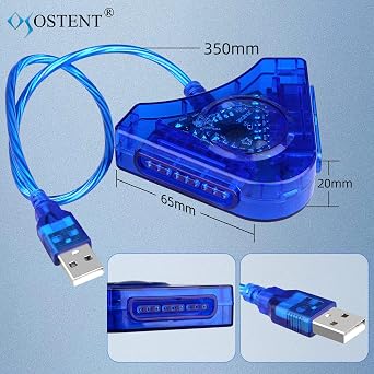 OSTENT Dual USB Adapter Converter Cable Cord for Sony PlayStation 1/2 PS One PSX Wired Controller Gamepad Joystick to PC Laptop