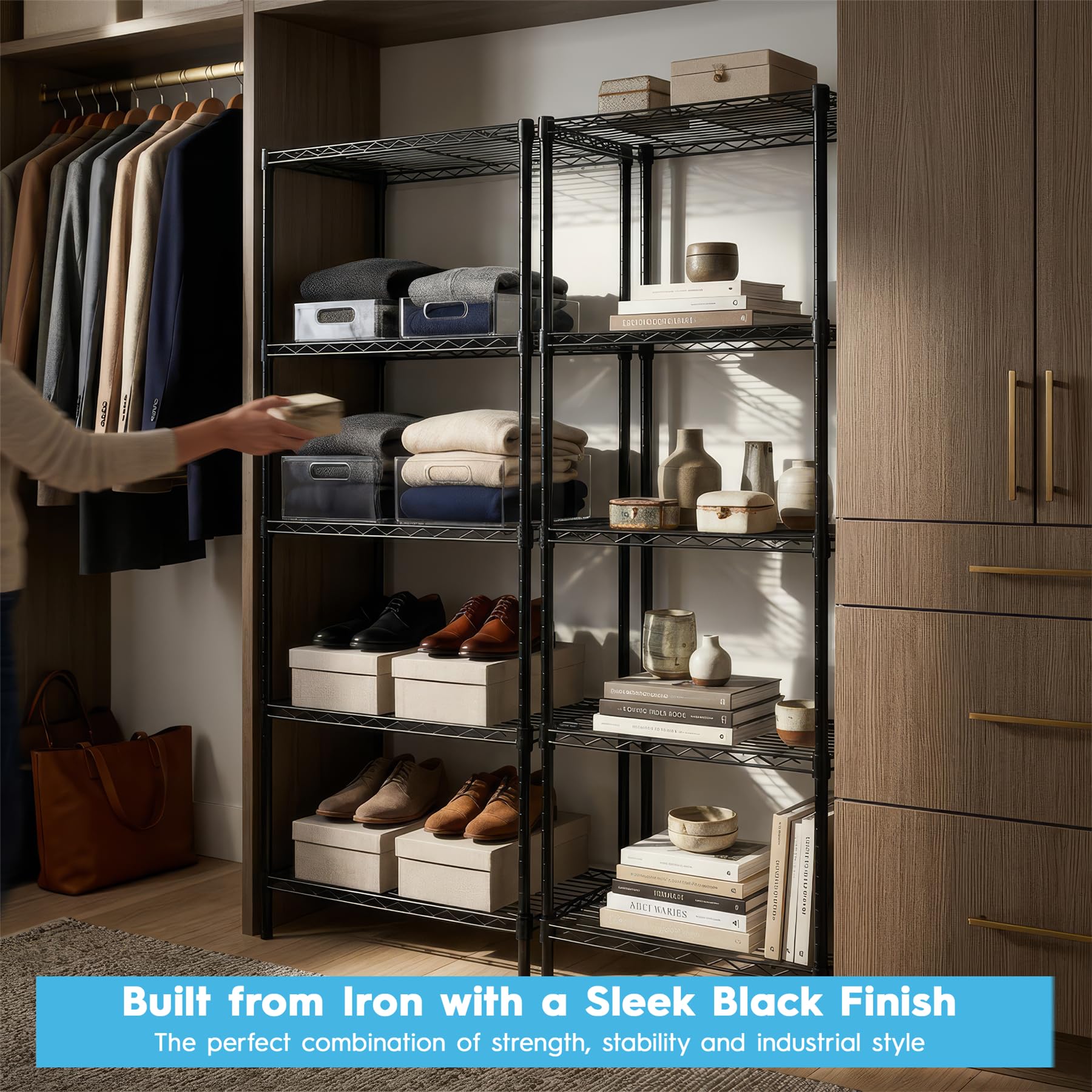 Harbour Housewares 4. Ebene Verstellbares Drahtregal - Schwarz - 2X Stehen Metall 4 Regal Küche Garage Badezimmer Bücherregal Lagerung Gestell