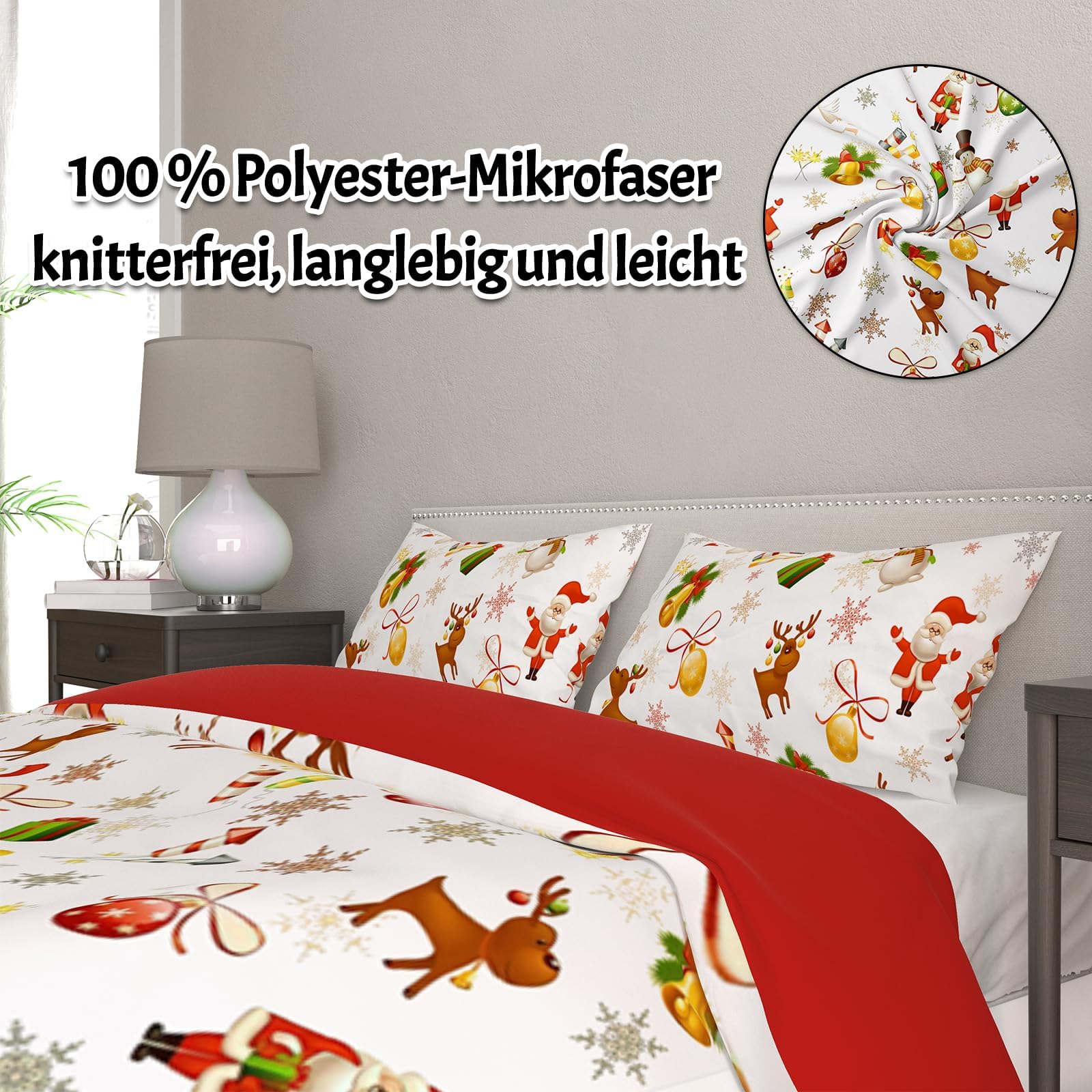 UGZDEA Christmas Bedding Set 135x200cm, 3D Christma Bedding Set including 2 Pillowcases, Father Christma, Christmas Tree - Image 4