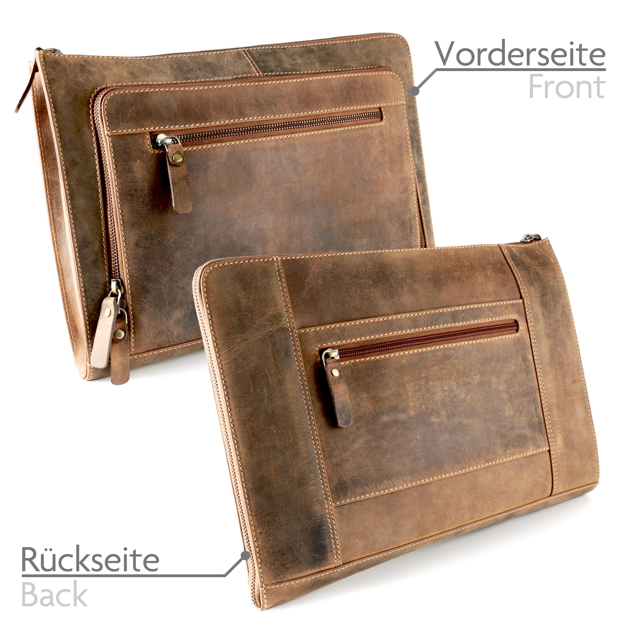 Fa.Volmer ® braune Laptop-Tasche aus echtem Büffel-Leder für MacBooks, Notebooks, Laptops und Tablets bis zu einer Größe von 14″ | Aktentasche A4 | Modell: Riverside