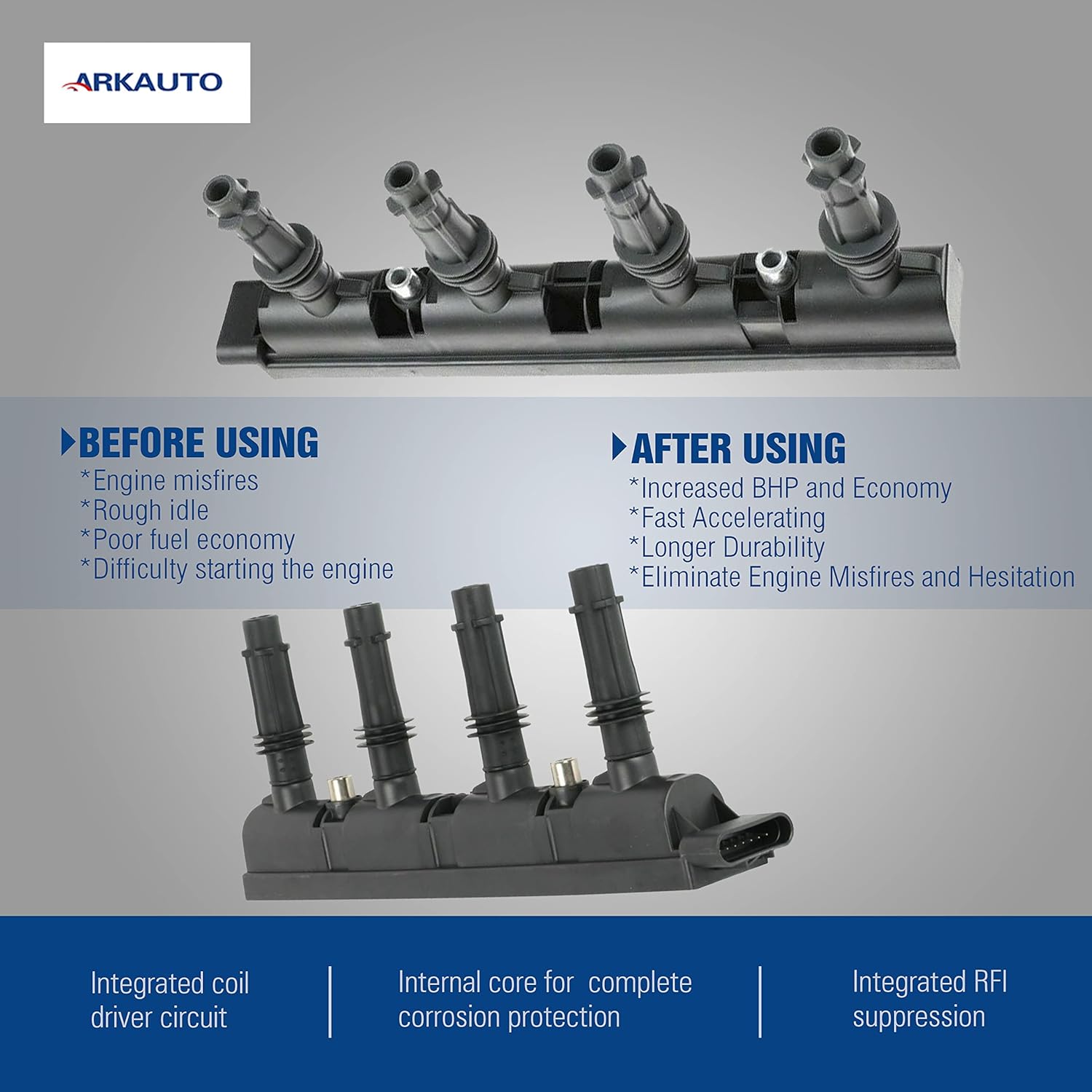 1PC ARKAUTO IGNITION COIL 1208092 1208093 1208096 55579072 55573735 55575499 55577898 19005362 D521C D-521C UF-669 UF669 C1810 FOR BUICK ENCORE CADILLAC ELR CHEVROLET CRUZE SONIC TRAX VOLT 1.4T