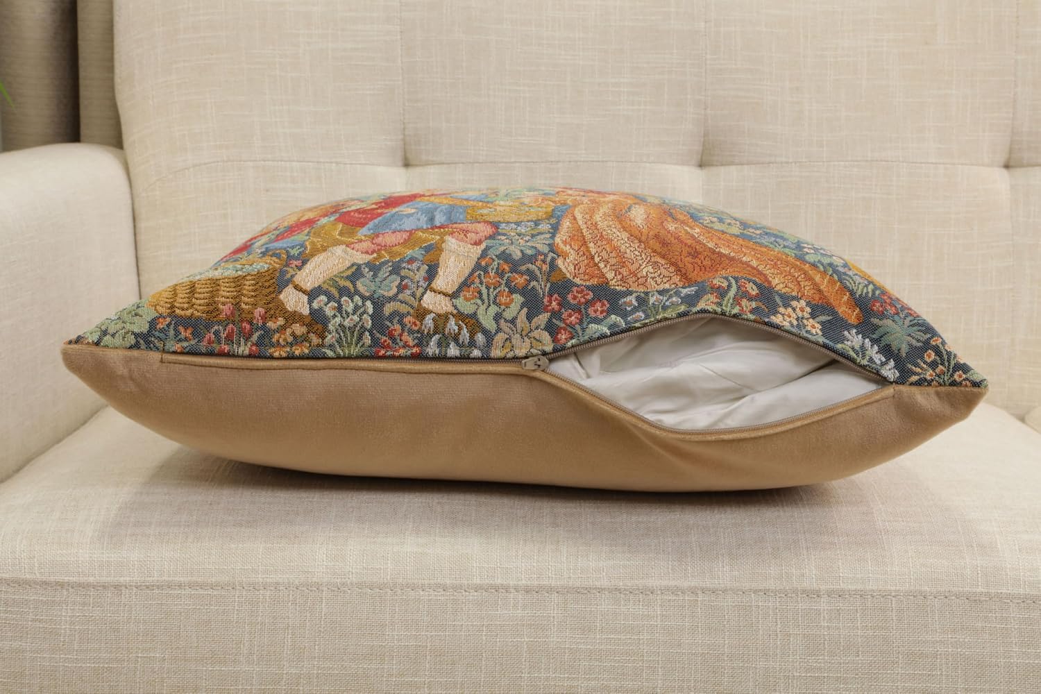 C Charlotte Home Furnishings Inc Wine Making French Tapestry Cushion Cover | Decorative Cushion Case with Cotton Viscose & Polyester | 19x19 Inch Cushion Cover for Living Room