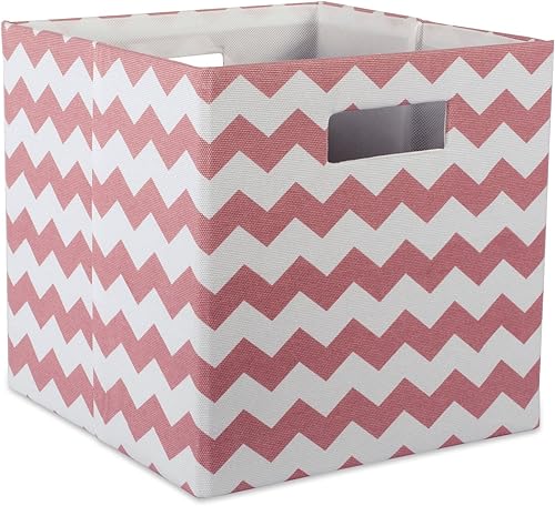 DII Cubo de almacenamiento plegable de poliéster, Chevron, rosa, grande