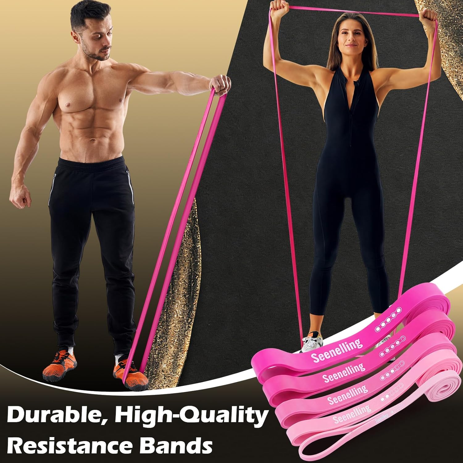 resistance bands for exercise working out, 5-level pull-up assistance full-body training bands for women men home workouts, physical therapy, strength training rose pink