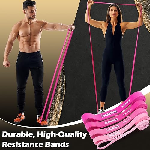 Miniatura 2 de Bandas de resistencia para entrenamiento de ejercicio, 5 niveles de asistencia para dominadas, bandas de entrenamiento de cuerpo completo para Rosa