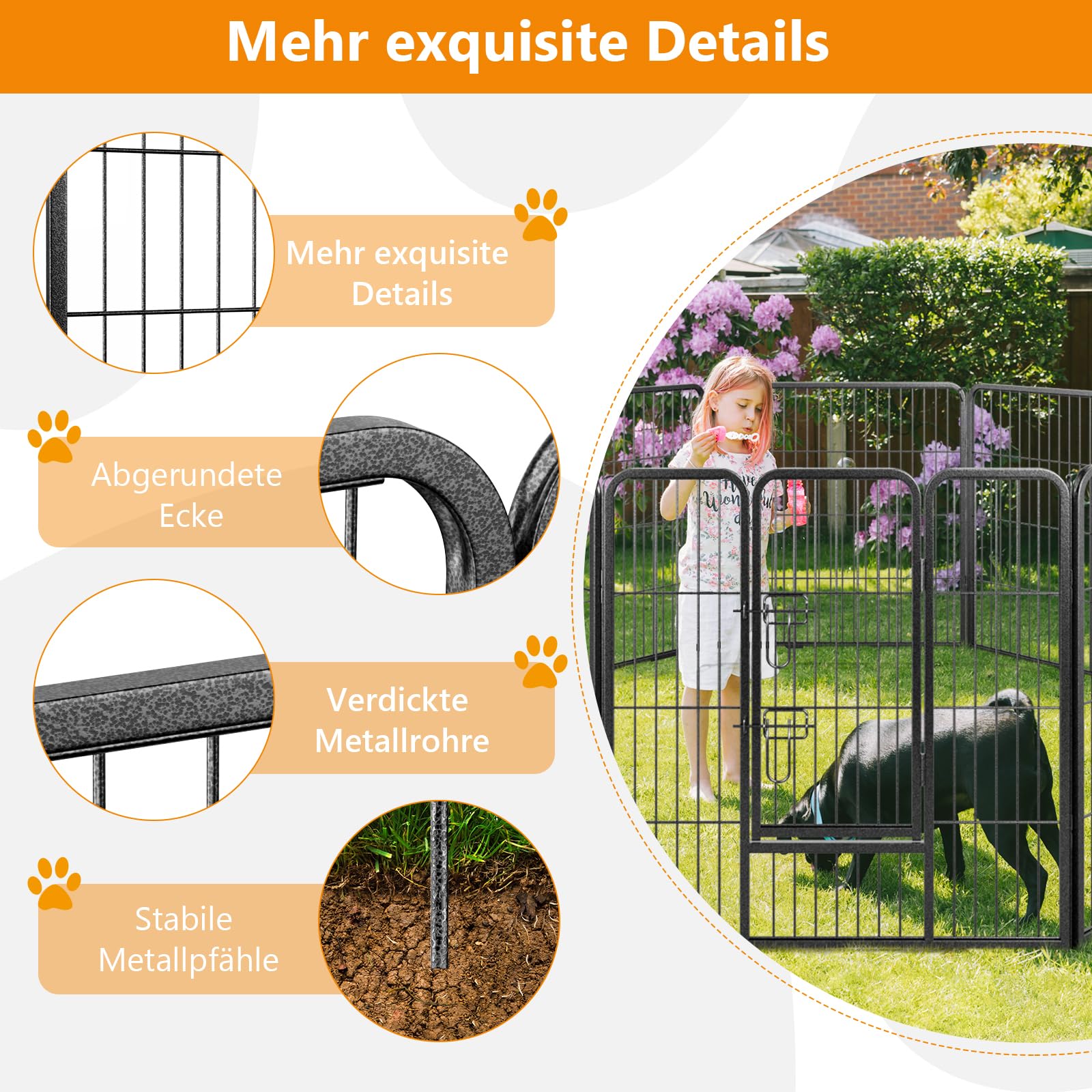 GOPLUS wybieg dla psa 80 cm ogrodzenie metalowe 8 paneli z drzwiami czarny