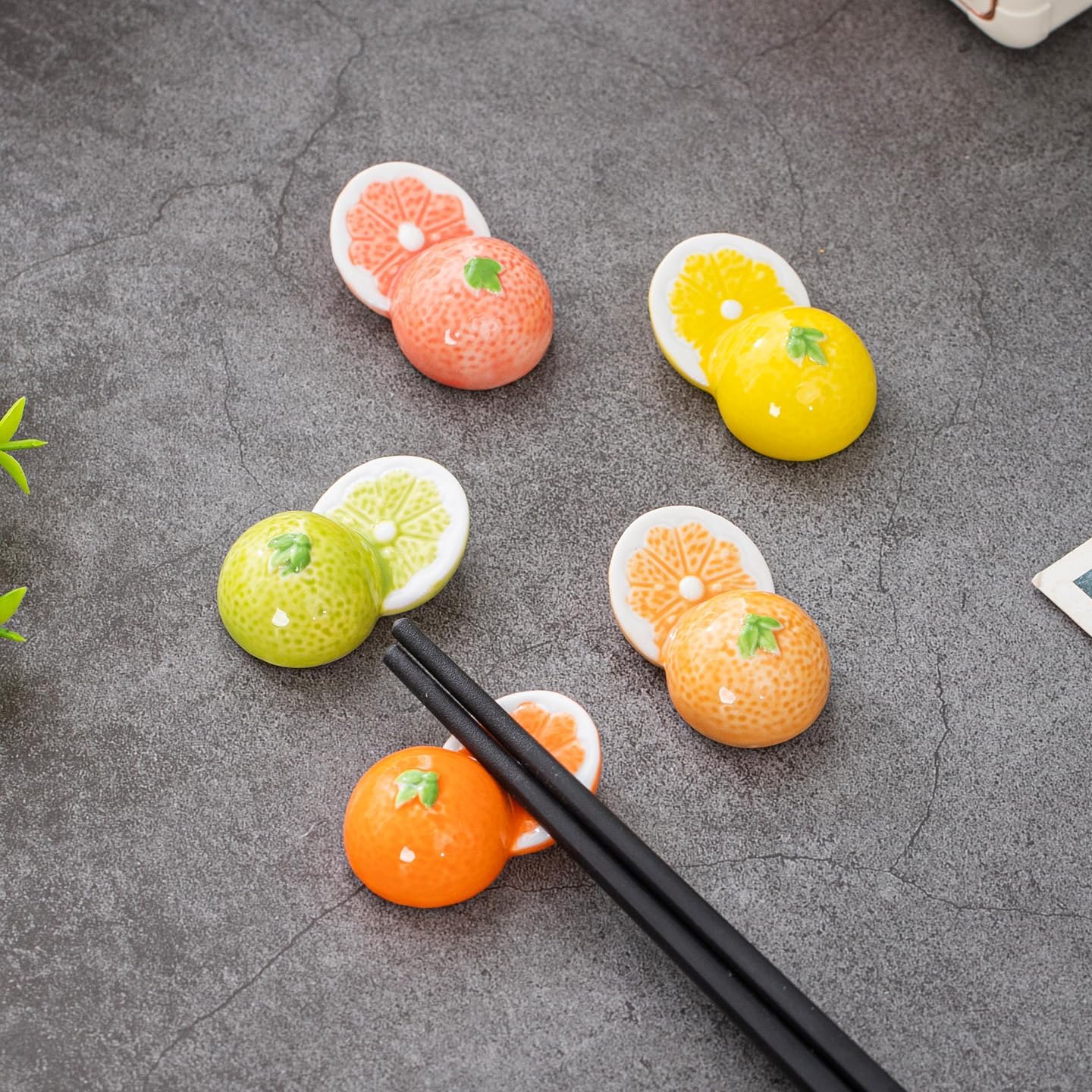 5 Pack Orange Shaped Ceramic Chopstick Rests, Fruit Themed Utensil Holders, Decorative Tabletop Ornaments for Home Dining & Fruit Themed Restaurants