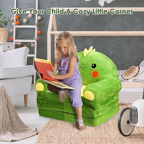 Miniatura 6 de Caluself Sofá plegable de felpa para niños sofá cama 2 en 1 sillón con respaldo de dibujos animados sofá perezoso para niños sofá cama abatible para