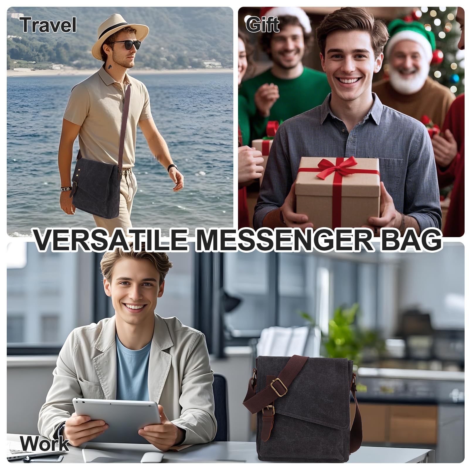 Messenger Bag Klein, Wasserfeste Canvas Umhängetasche Herren Damen, Crossbody Bag für Arbeit Schule Reisen