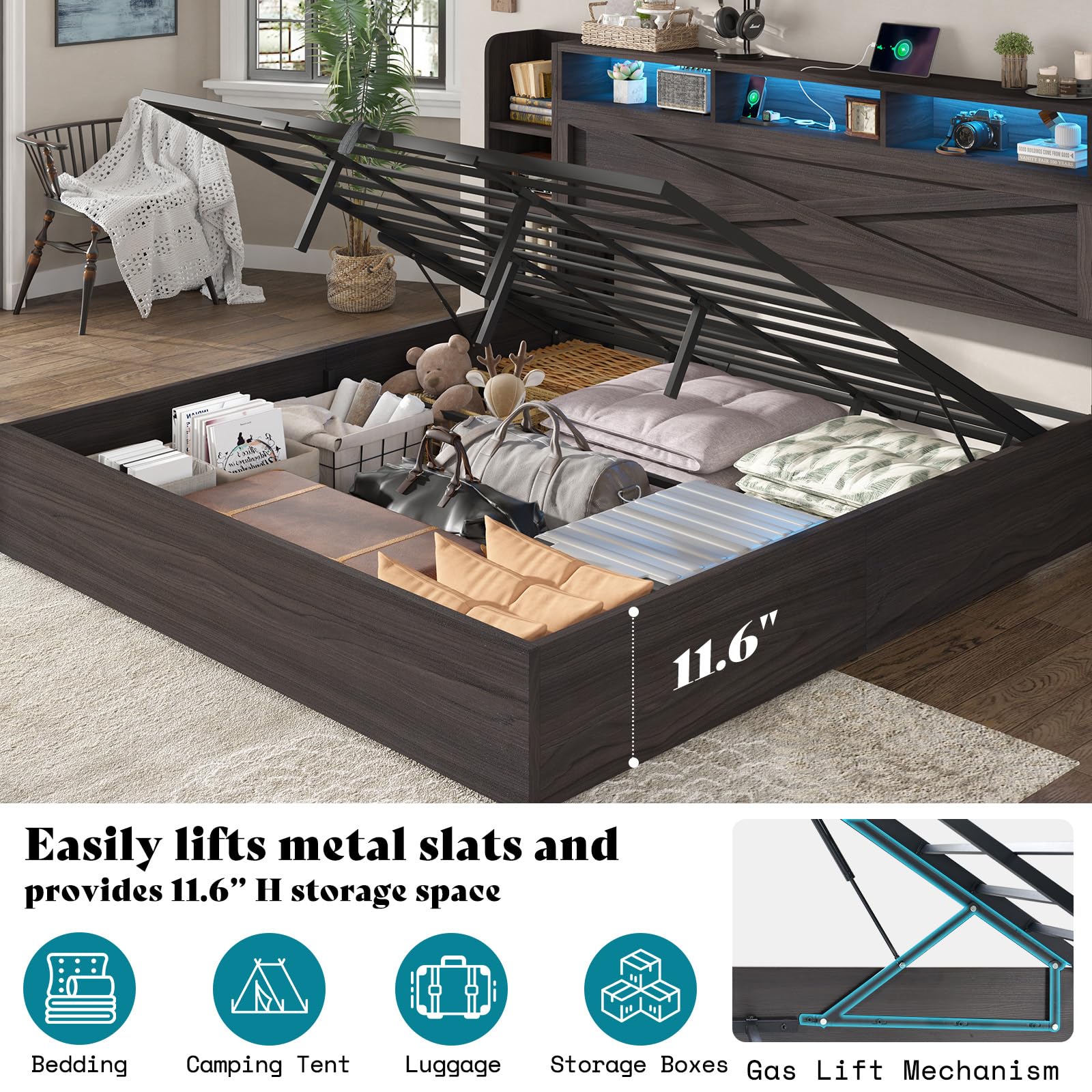 Amazon.com: AMERLIFE Full Size Lift Up Storage Bed Frame, 45.1
