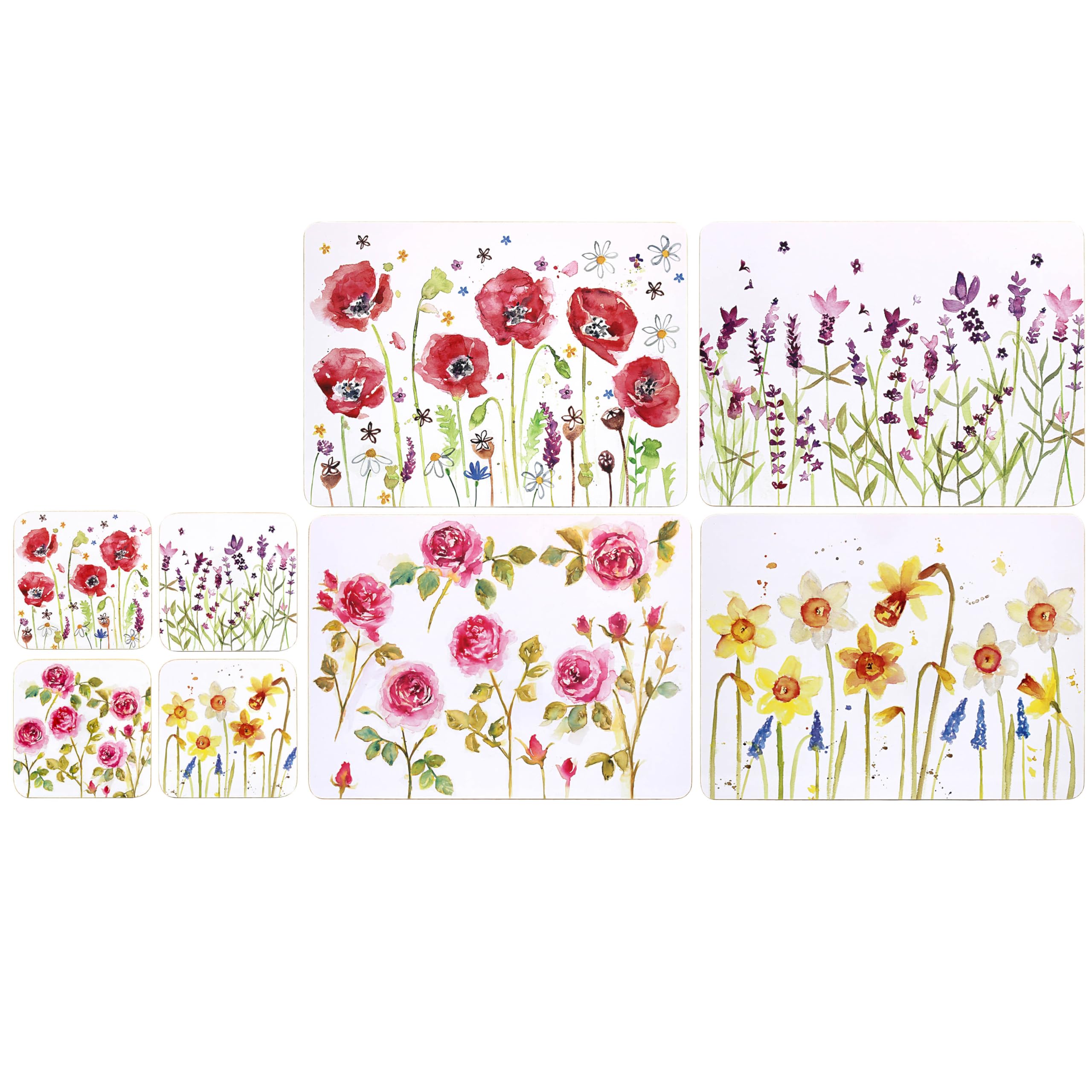 Sets of 4 Placemats with 4 Matching Coasters (Floral Harmony Placemat Coaster Set)