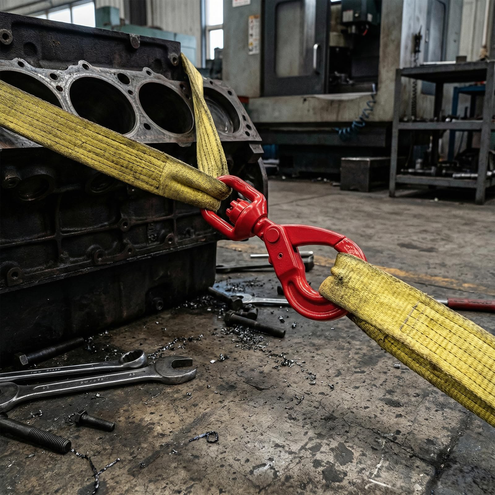 2 ganci autobloccanti girevoli rossi da 2 tonnellate, gancio girevole in acciaio legato di grado 80, gancio di sollevamento girevole da 2000 kg per costruzione di navi industriali
