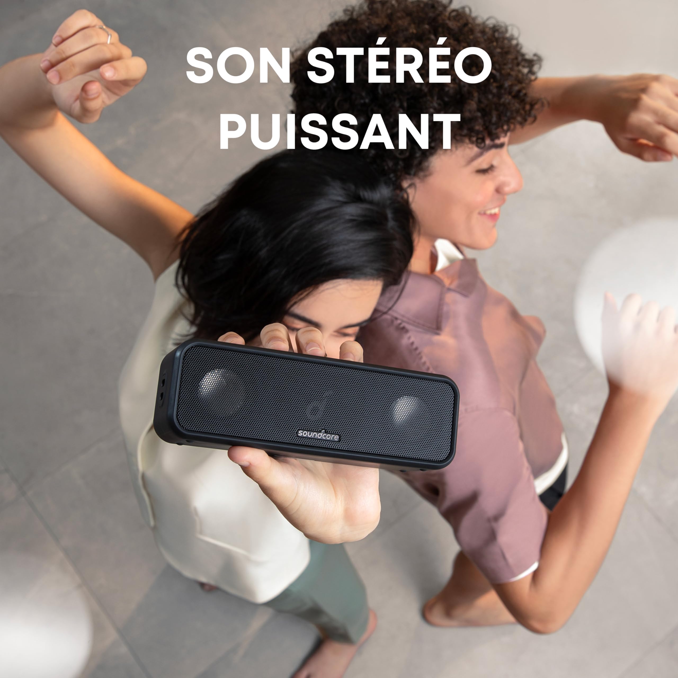 Soundcore 3 Enceinte Bluetooth Son stéréo, Drivers de diaphragme Pur Titane, Technologie PartyCast, BassUp, autonomie 24 h, étanchéité IPX7, appli pour égaliseurs personnalisés, utilisable à Domicile