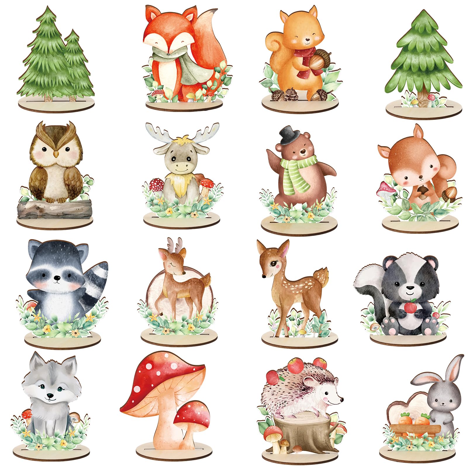 Guiqulai 16 Pcs Woodland Animals Wood Table Centerpieces, Woodland Baby Shower Decorations Animals Cutout Shapes Woodland Birthday Decorations for Baby Shower Birthday Supplies