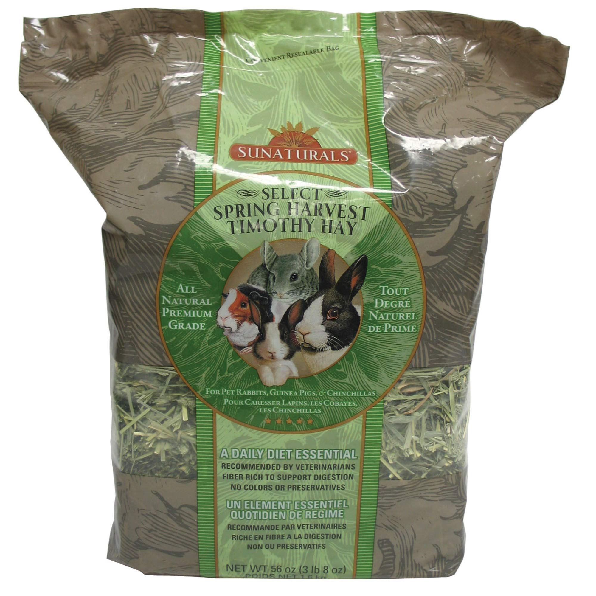 Sun Seed Company Sss88044 3-Pack Sunnatural Select Spring Harvest Small Animal Timothy Hay, 56-Ounce