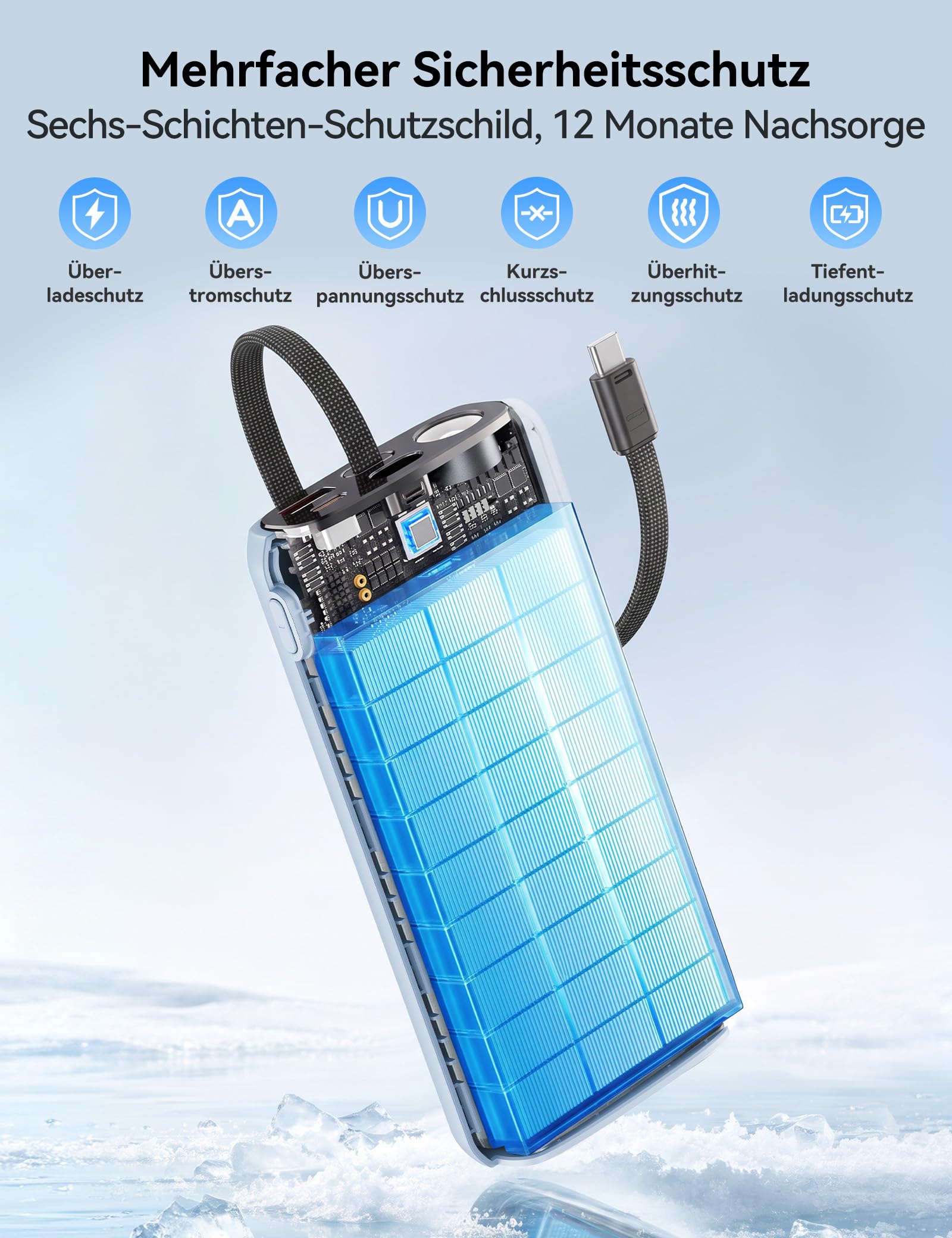 Power Bank 20000mAh 45W Externe Handyakkus Schnellladen mit USB-C Kabel